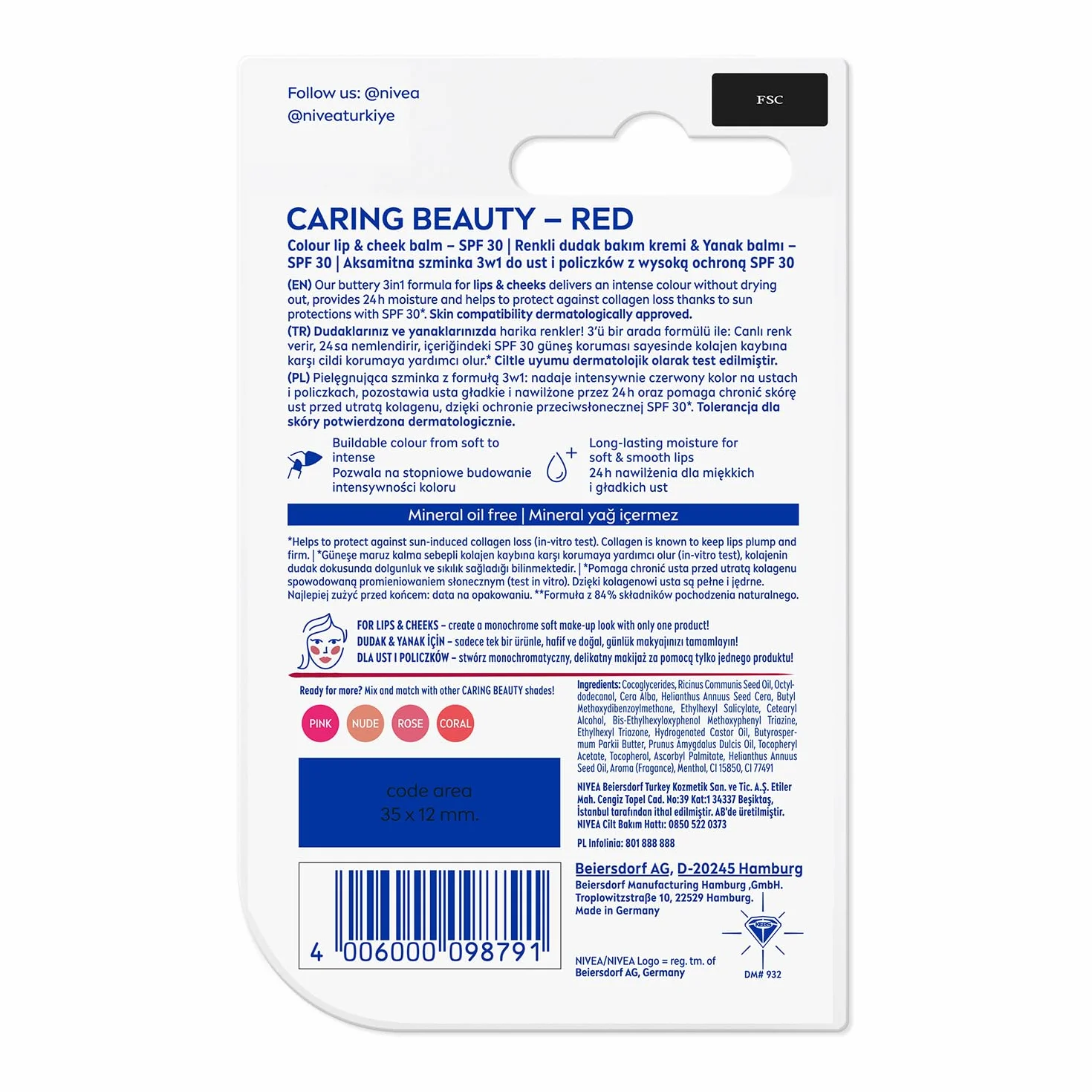 NIVEA Pielęgnująca pomadka do ust Caring Beauty 3w1 Red 4,8 g