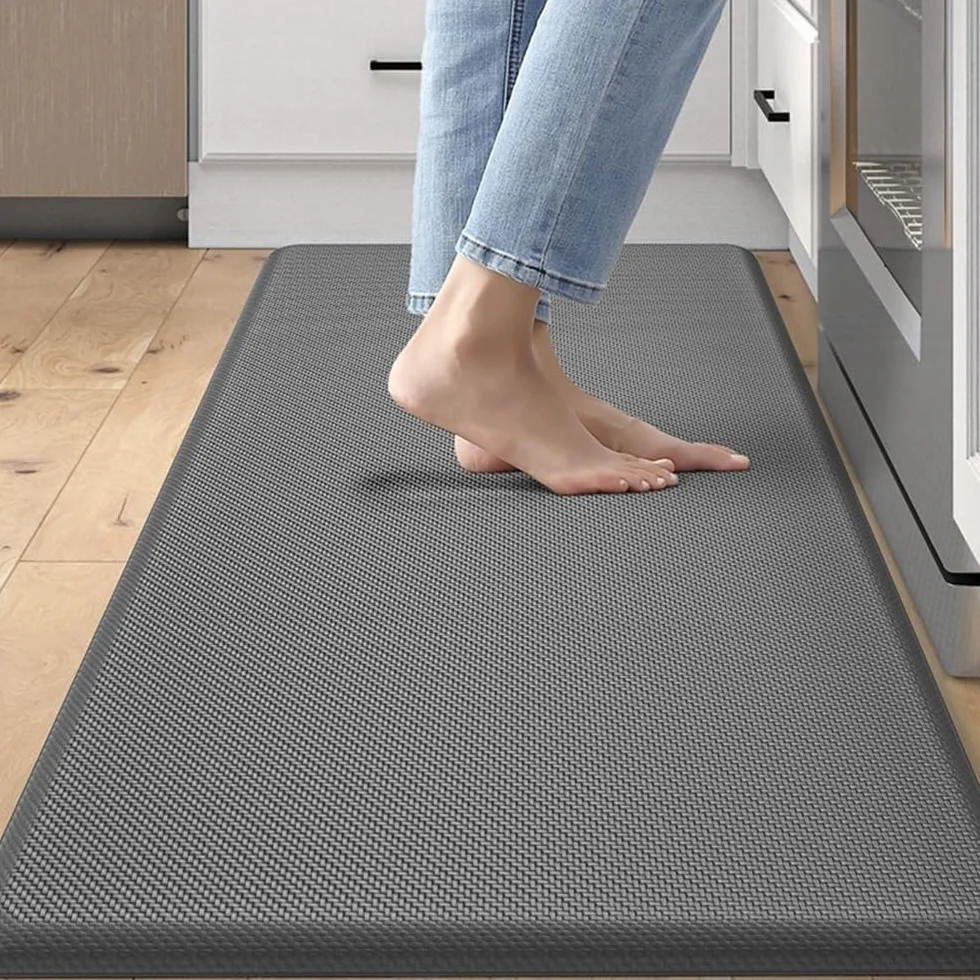 18mm Cushioned Kitchen Mat for Long Standing, PU Leather Waterproof & Oil Proof Floor Pad, Non-Slip Anti Fatigue Sink Rug, Charcoal(Gray,50x180cm)
