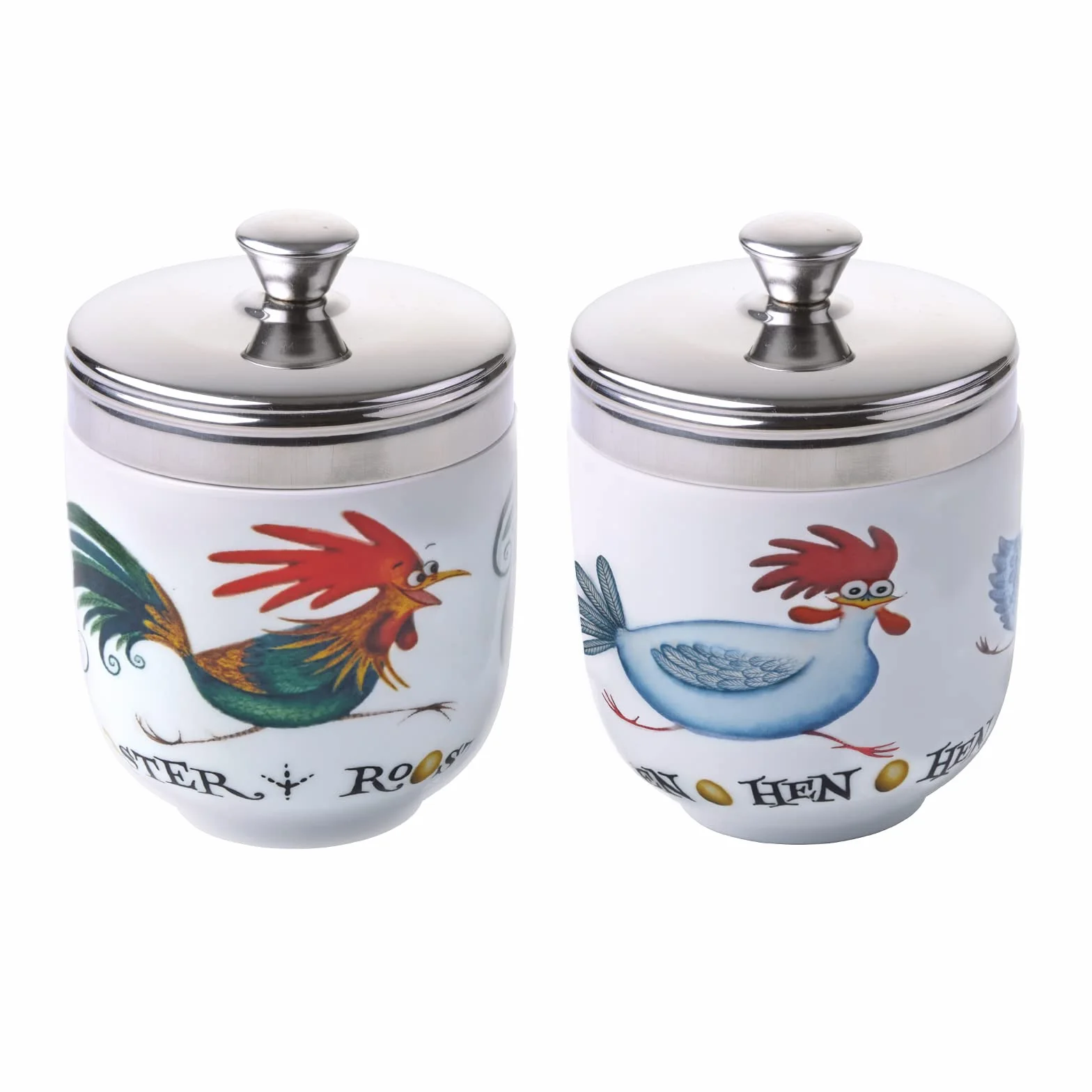 BIA International - Zestaw 2 porcelanowych kodlerów jajecznych - Chasing Kurczaki Projektowanie Clare Mackie - Kotanki z jajka gadżety - sous vide gotowanie garnka
