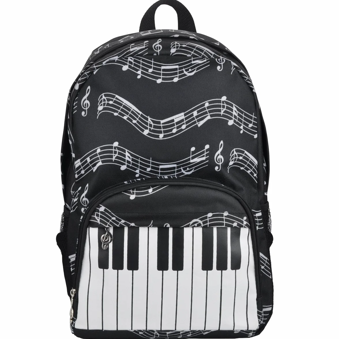 PUNK Plecak szkolny z motywem nut, tkanina Oxford (4 kolory) Czarny Keyboard