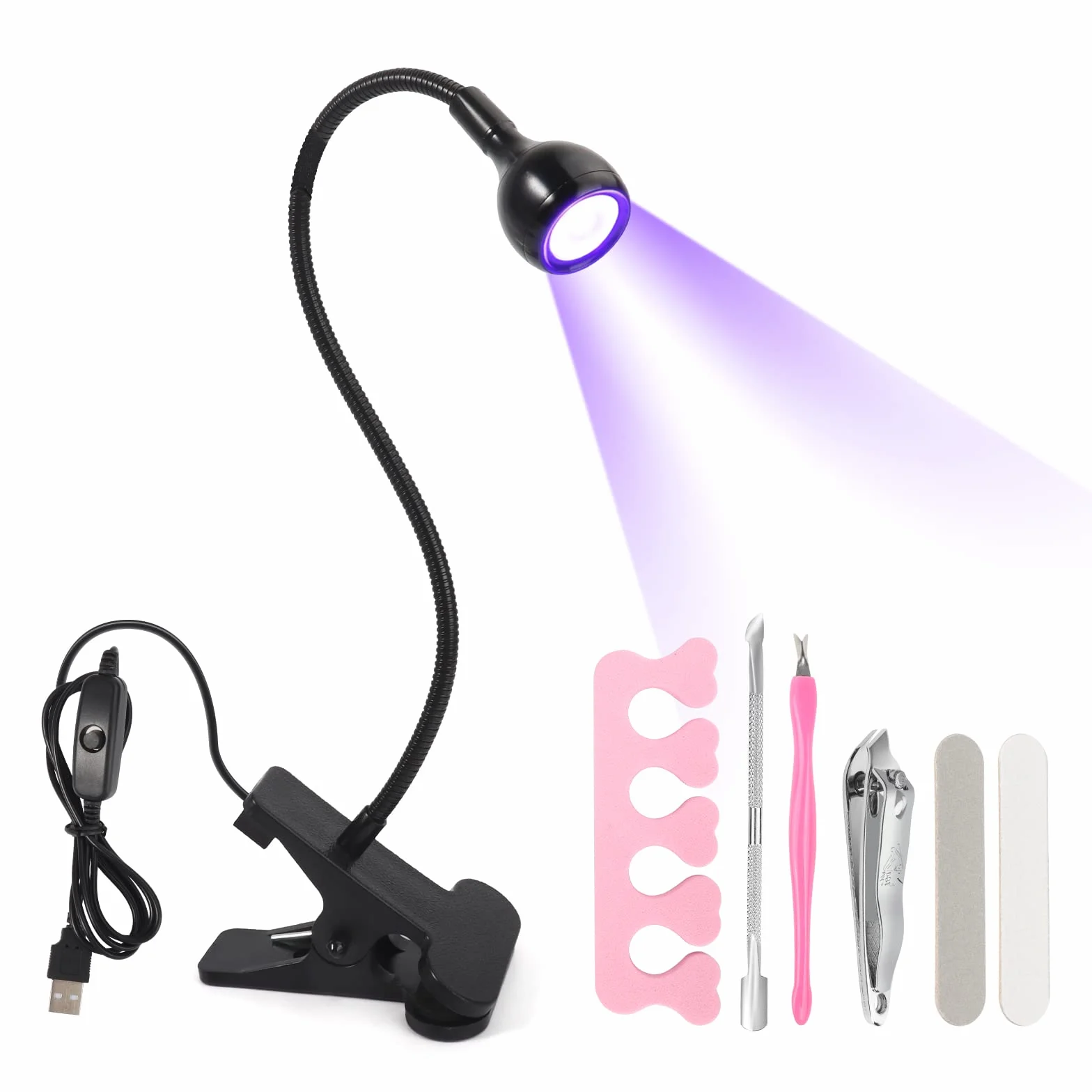 LIONVISON Lampa do paznokci UV, lampa LED do paznokci typu łabędzia szyja z 4 regulowanymi poziomami intensywności do utwardzania lakieru do paznokci, obrotowa mini żelowa lampa do paznokci 5 W,