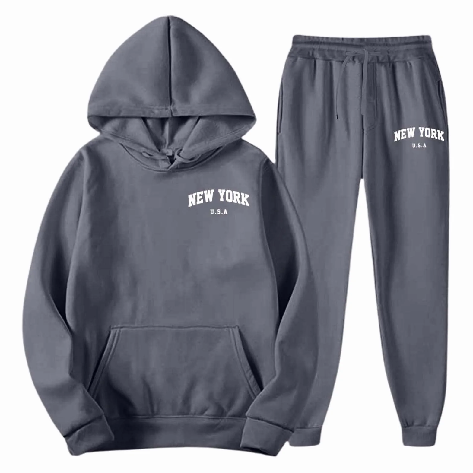 Generisch Męski dres do joggingu, zestaw New York Logo dres treningowy bluza z kapturem i spodnie do biegania, Y2K, długi rękaw, dres sportowy z kieszeniami, wygodny zestaw do joggingu, wygodny strój