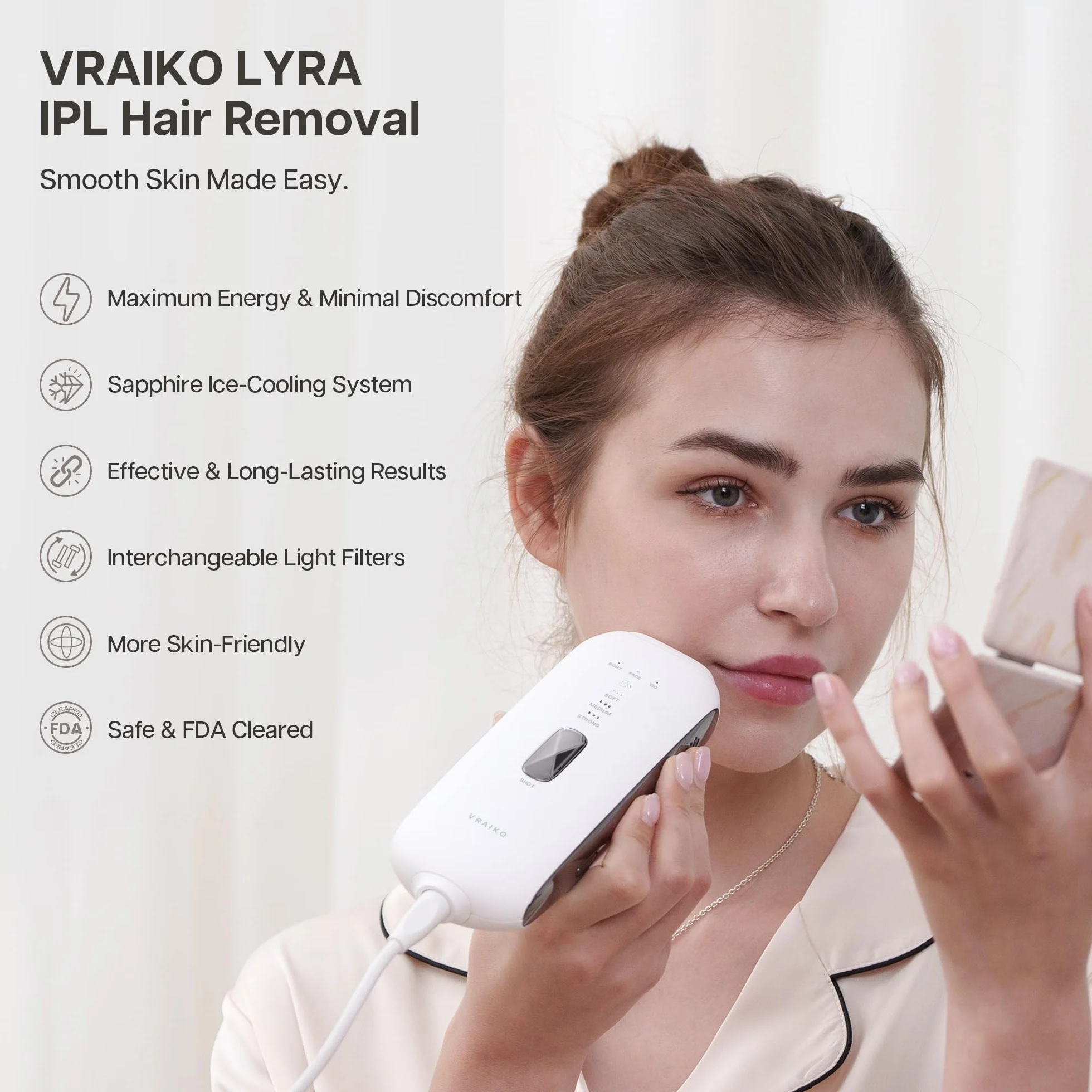 LYRA IPL Urządzenie do Depilacji, Laserowe Usuwanie Włosów dla Kobiet i Mężczyzn, Szafirowe Chłodzenie, Wymienne Filtry, Długotrwałe i Bezbolesne Efekty