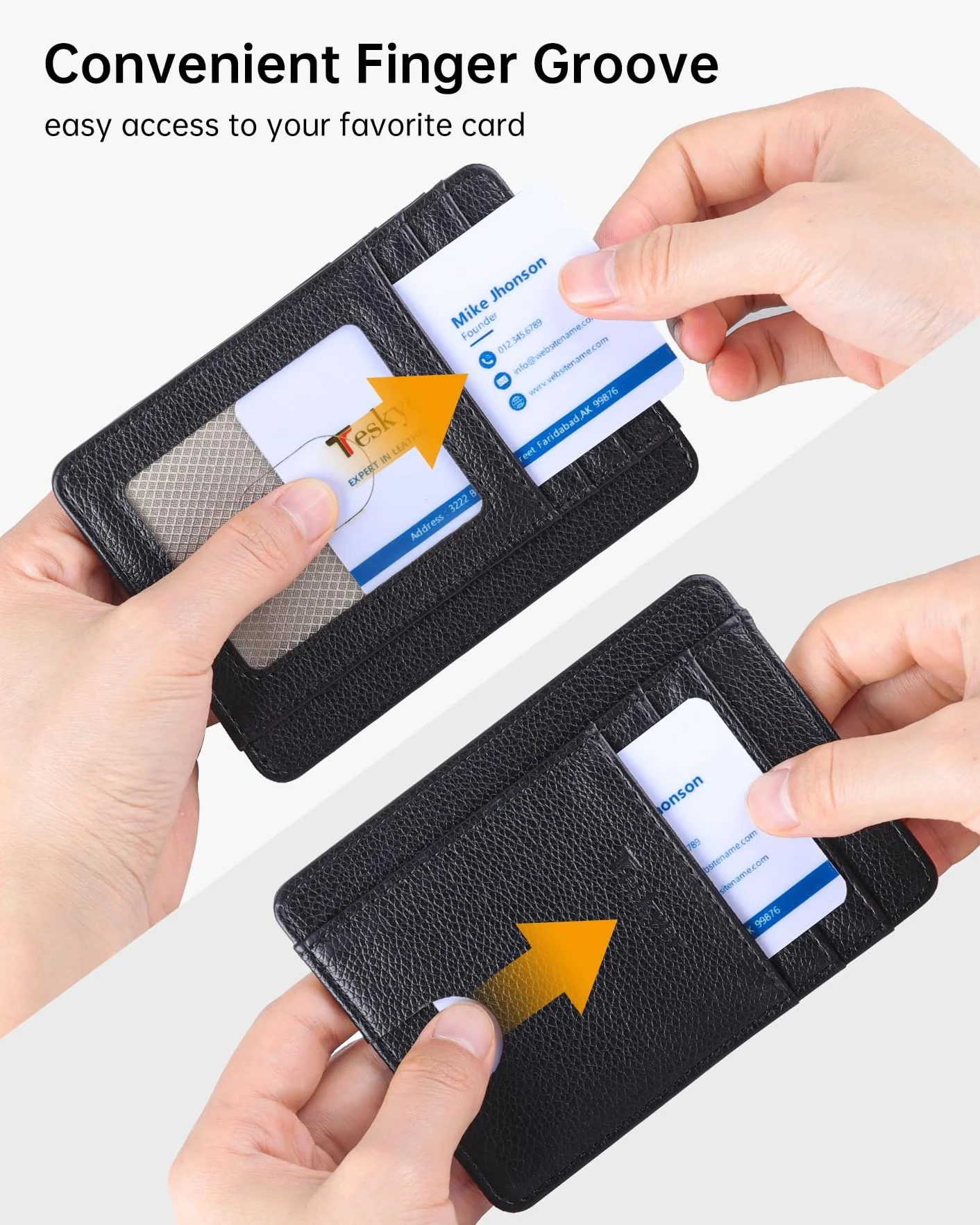 Teskyer Portfel na karty, wąskie portfele na karty kredytowe, minimalistyczne, blokowanie RFID, 1 okienko na dowód osobisty, mieści do 8 kart, Czarny, Slim (11.7 x 8.1 x 1 cm), Minimalistyczny