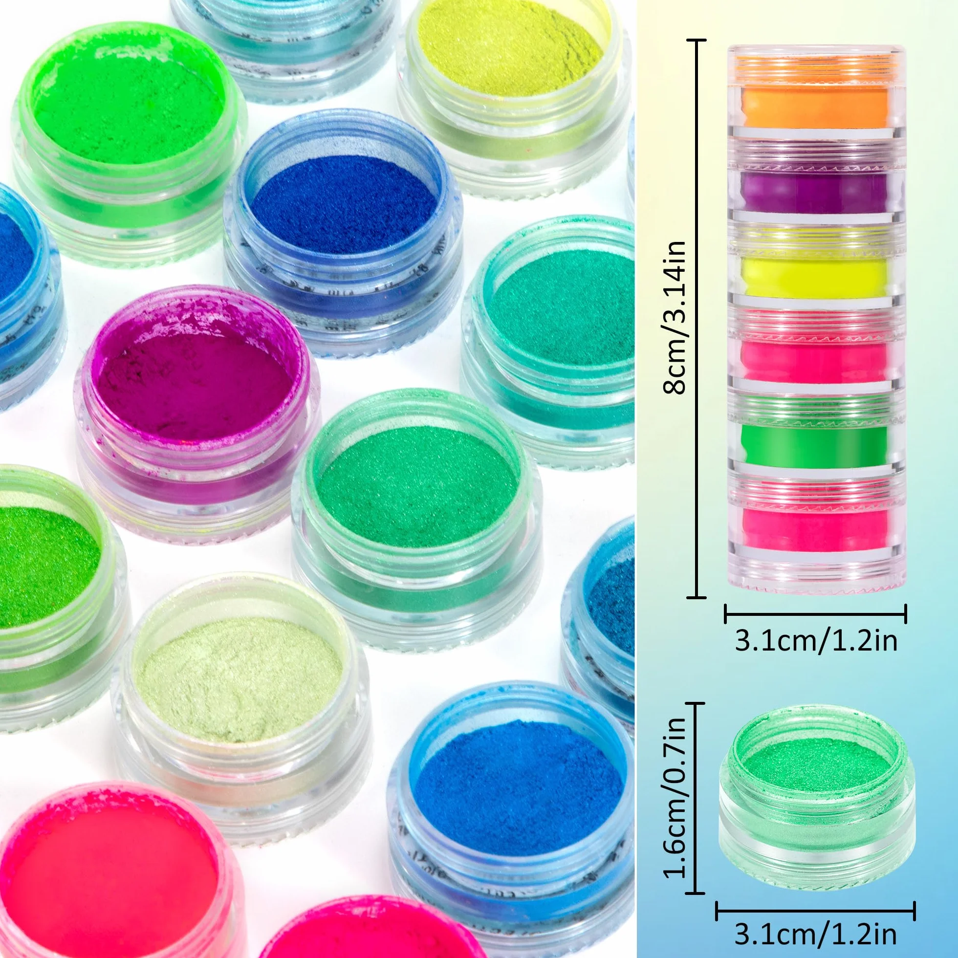 Proszek do paznokci, neonowy kolor, gradientowy puder, tęczowy, brokat, do manicure, kalkomania, oczu, twarzy, ciała, włosów, makijażu, zdobienia paznokci, 24 kolory