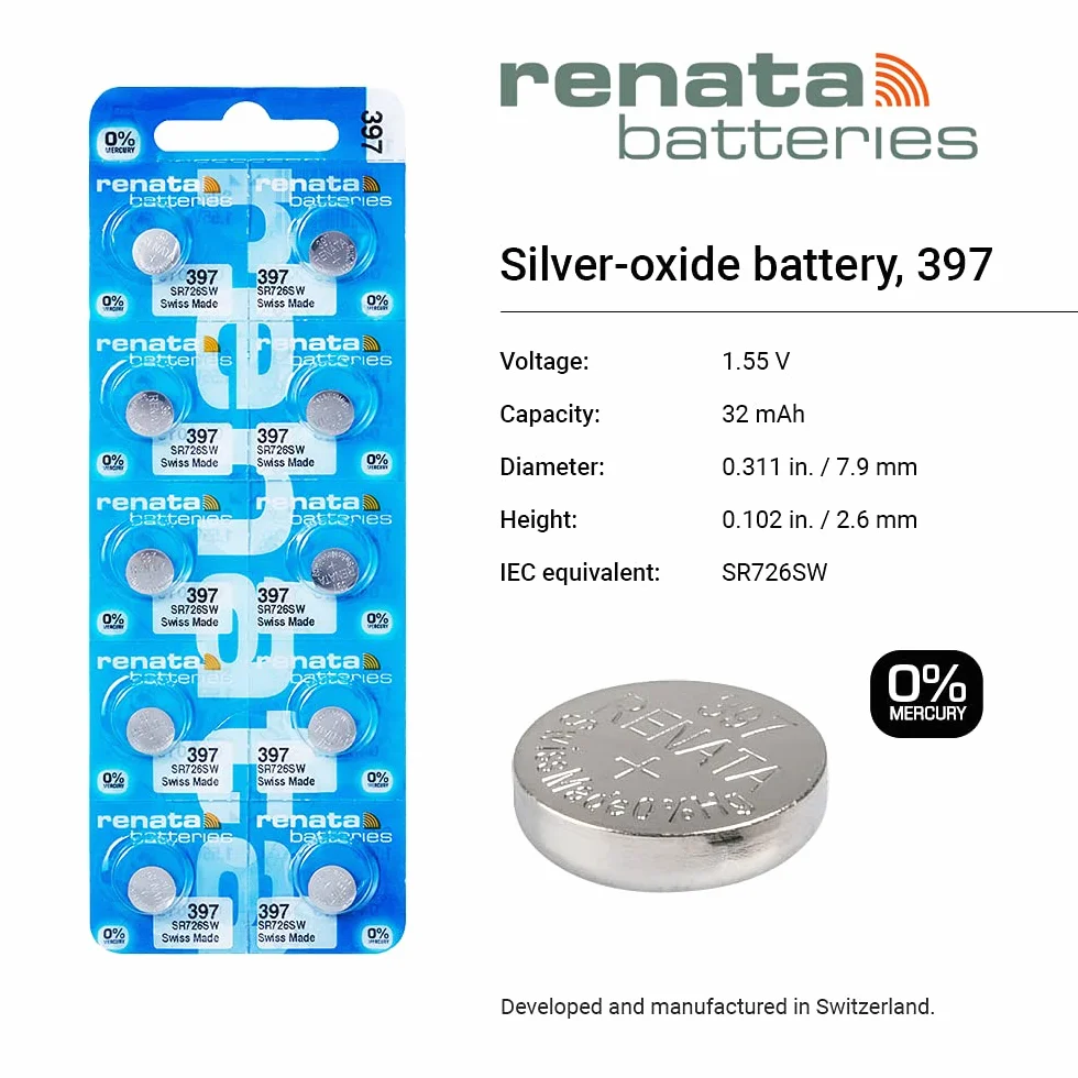 Renata Bateria zegarka Swiss Made Renata 397 lub SR726SW lub AG2 1,5 V szybka wysyłka (3 x 397 lub SR 726 SW)