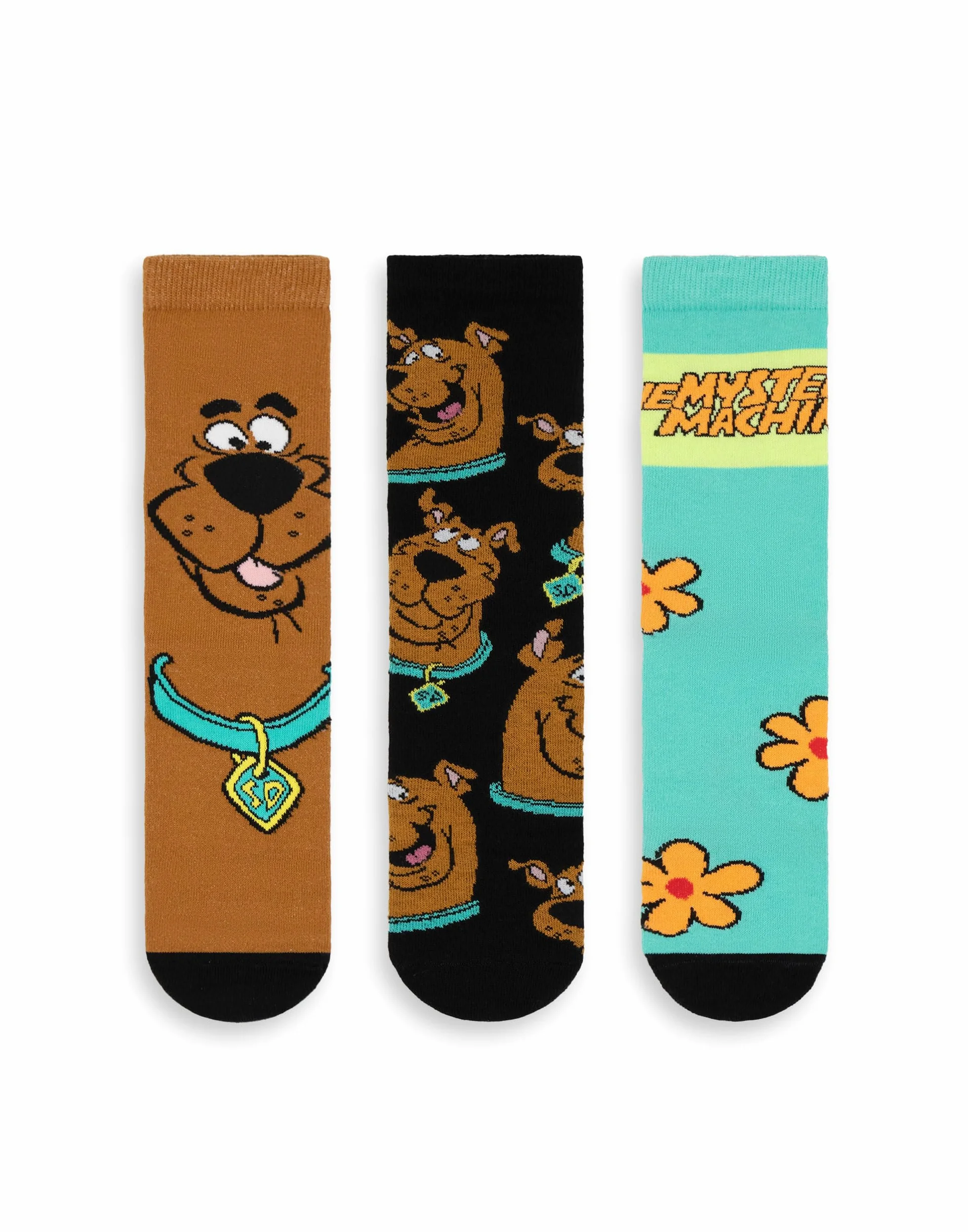 Scooby-Doo! Zestaw 3 skarpetek unisex z motywem Scooby Doo Mystery Machine w wielokolorowe paski na łydki | Postać z kreskówki na co dzień | Gadżety Warner Bros