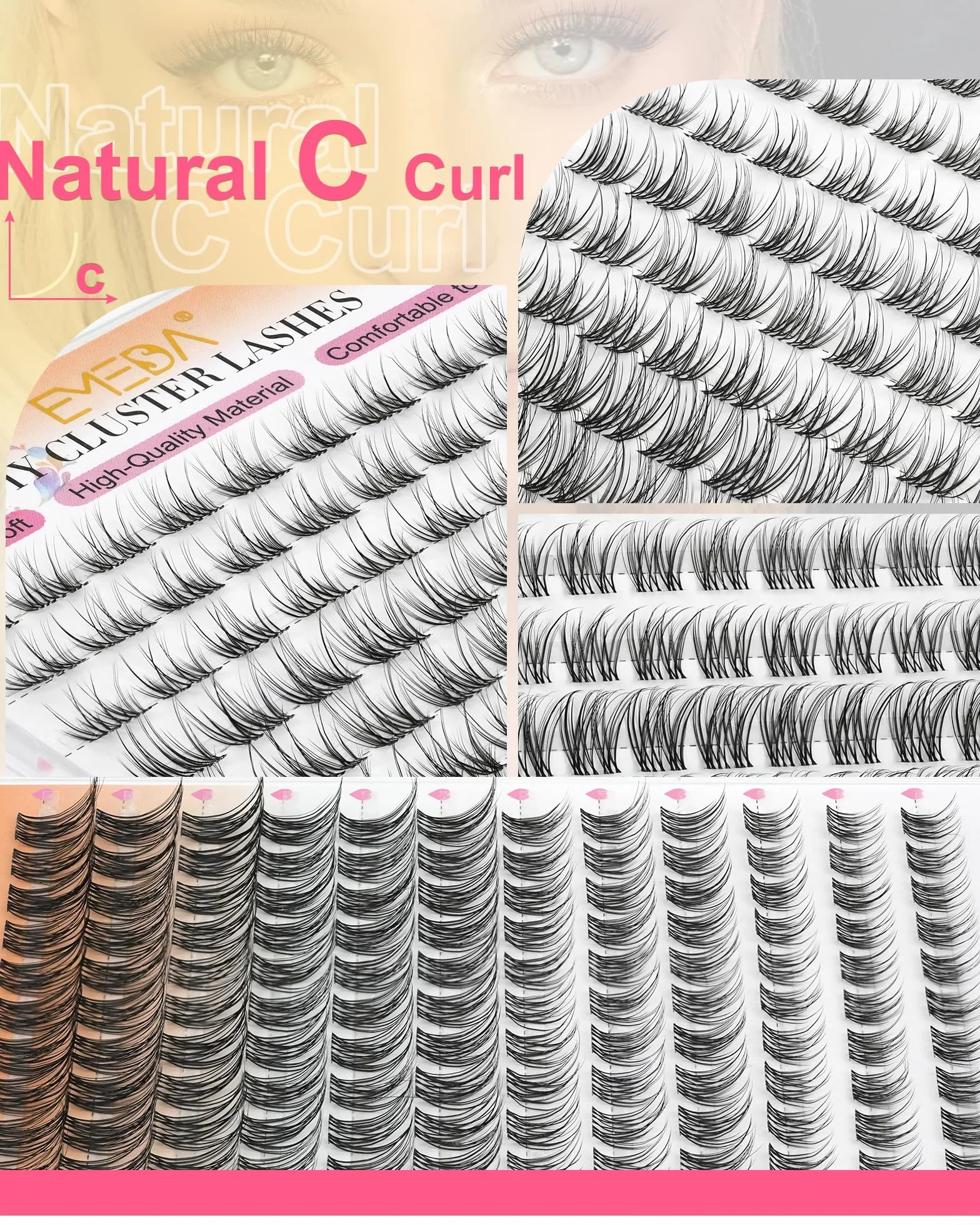 Natural Cluster Lashes DIY Rzęsy Indywidualne Wispy Invisible Band Fluffy C Curl 8-14mm Mix Mieszane Długości VENUS-Mix