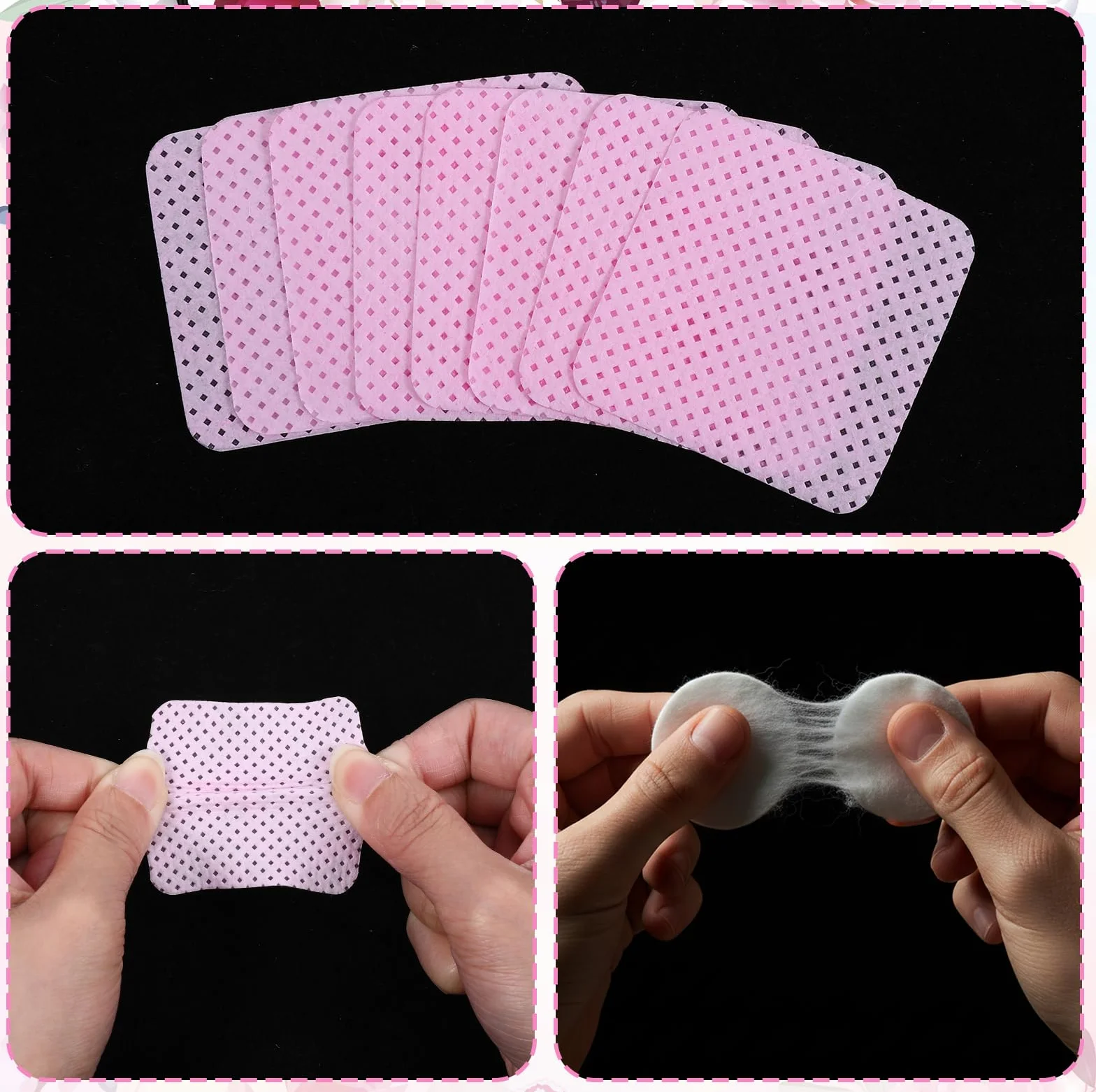 1000 sztuk wałków do paznokci, Lint Free Nail Chusteczki do paznokci żelowych, do czyszczenia paznokci żelowych, niestrzępiące się waciki do manicure i masażu stóp (różowe)