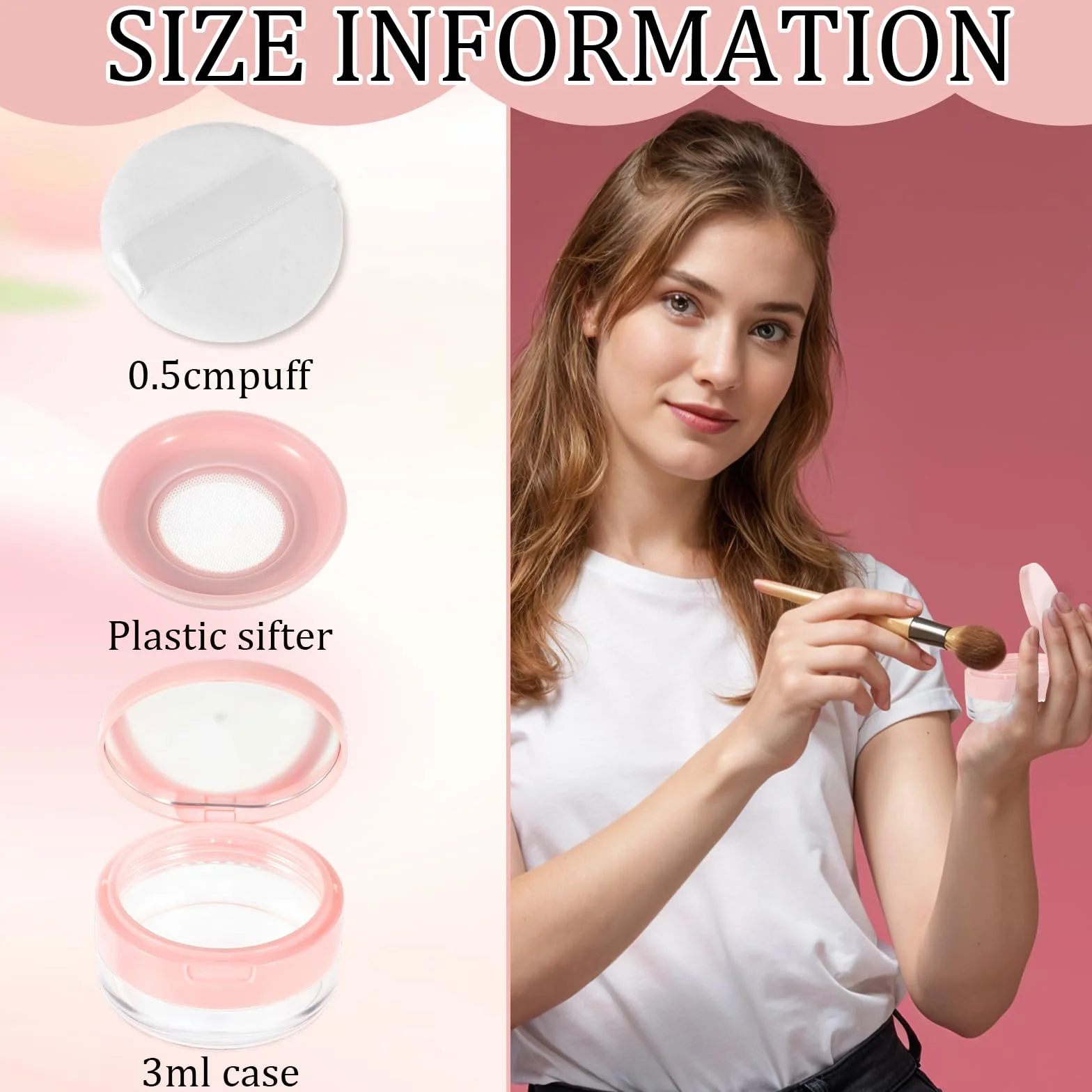 Qianyu Luźny pojemnik na puder z pudru wielokrotnego użytku, pusty futerał na puder, przenośna kompaktowa obudowa, pojemność 20 ml, narzędzie do makijażu do wielokrotnego napełniania, z lustrem i