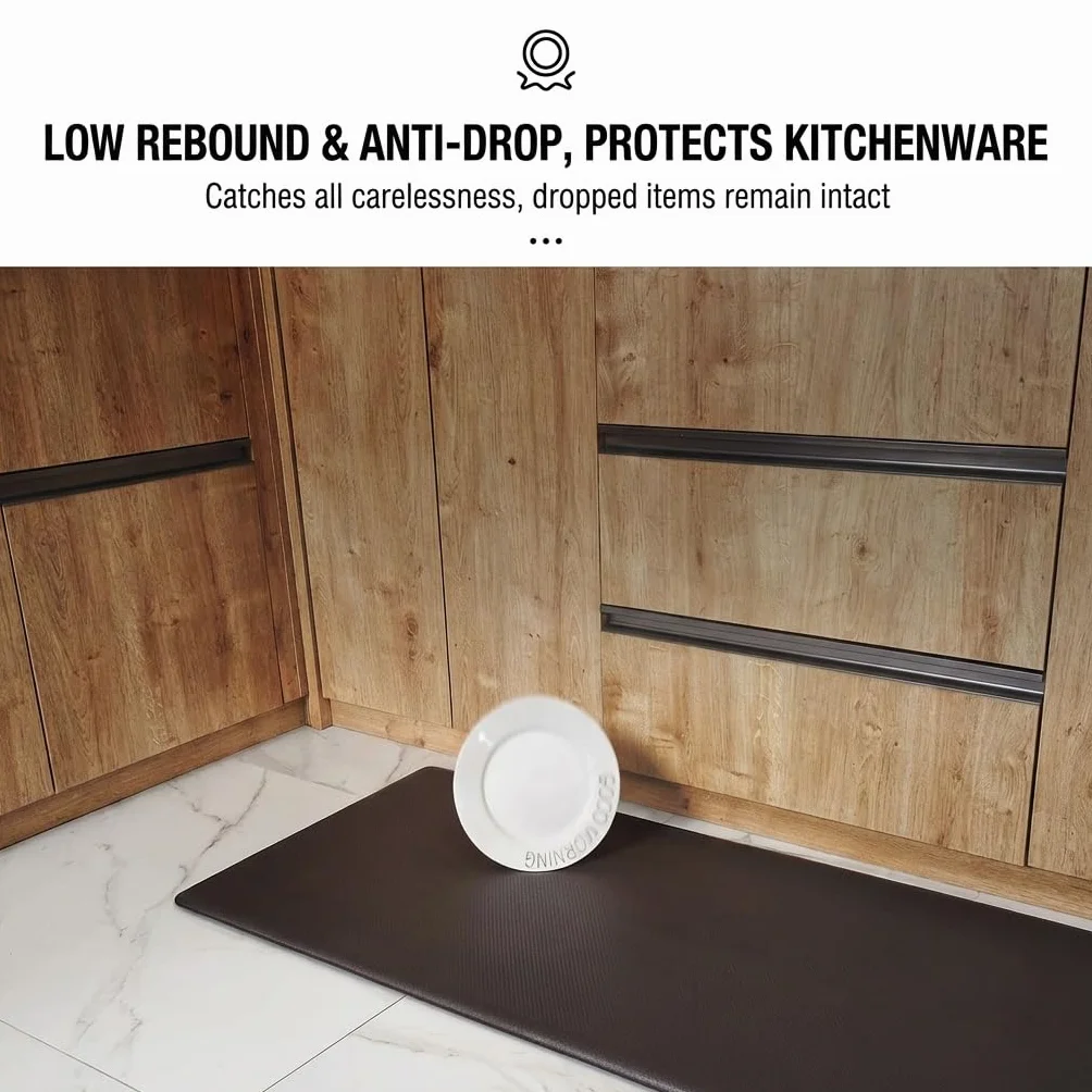 18mm Cushioned Kitchen Mat for Long Standing, PU Leather Waterproof & Oil Proof Floor Pad, Non-Slip Anti Fatigue Sink Rug, Charcoal(Gray,50x180cm)