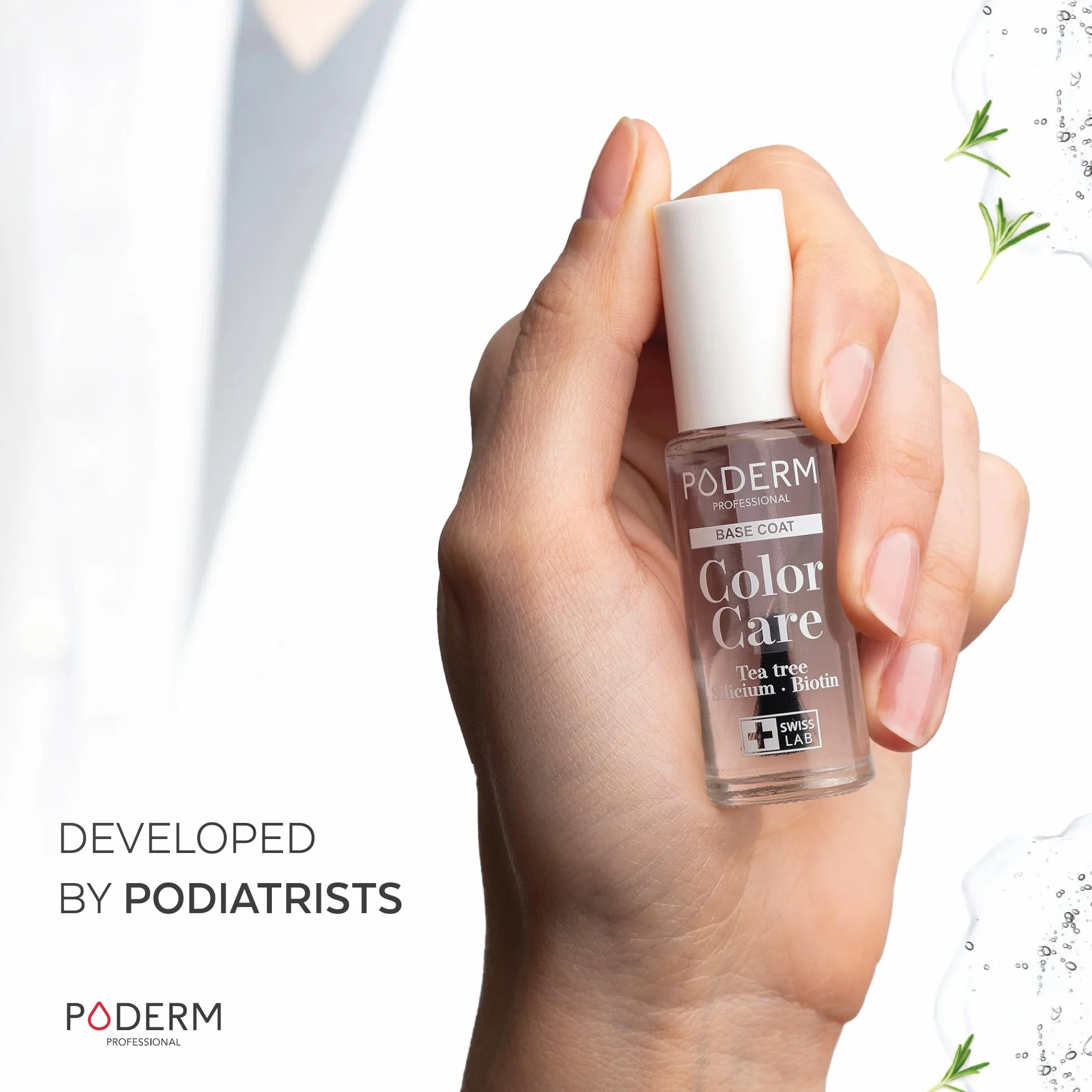 BASE COAT Ochronny - Wzbogacony TEA TREE - Zapewnia długotrwały kolor - Zapobieganie i leczenie żółtych/zniszczonych paznokci - Naturalne i wegańskie składniki - SWISS LAB