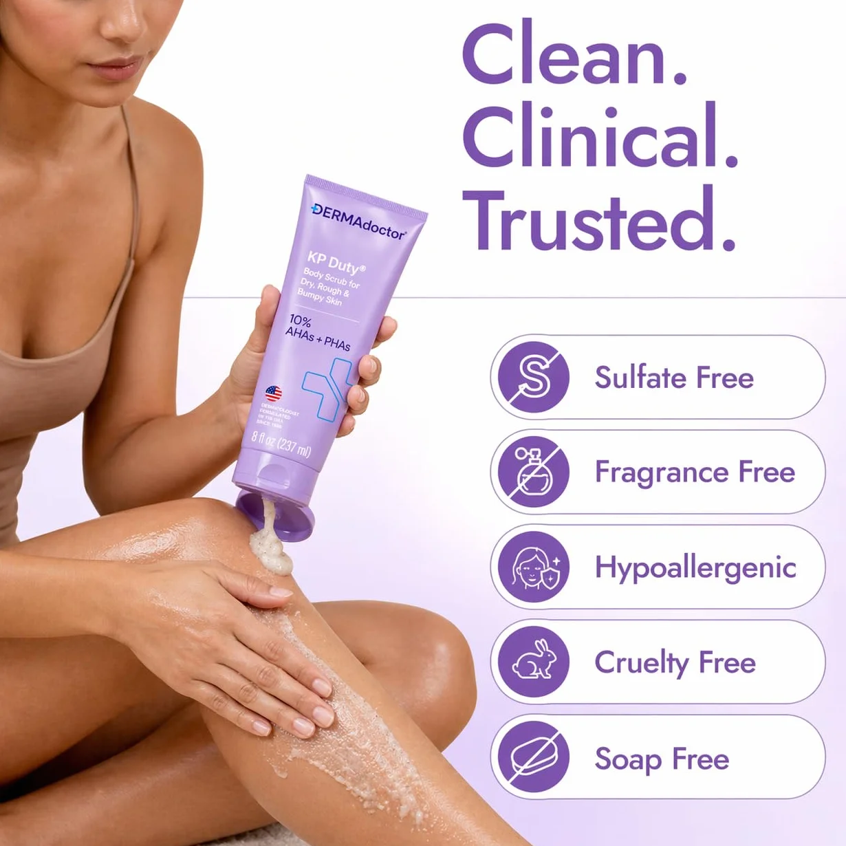DERMAdoctor KP Duty Body Scrub opracowany dermatologicznie peeling do keratozy Pilaris i suchej, szorstkiej, wyboistej skóry z 10% AHA + PHA (237 ml)