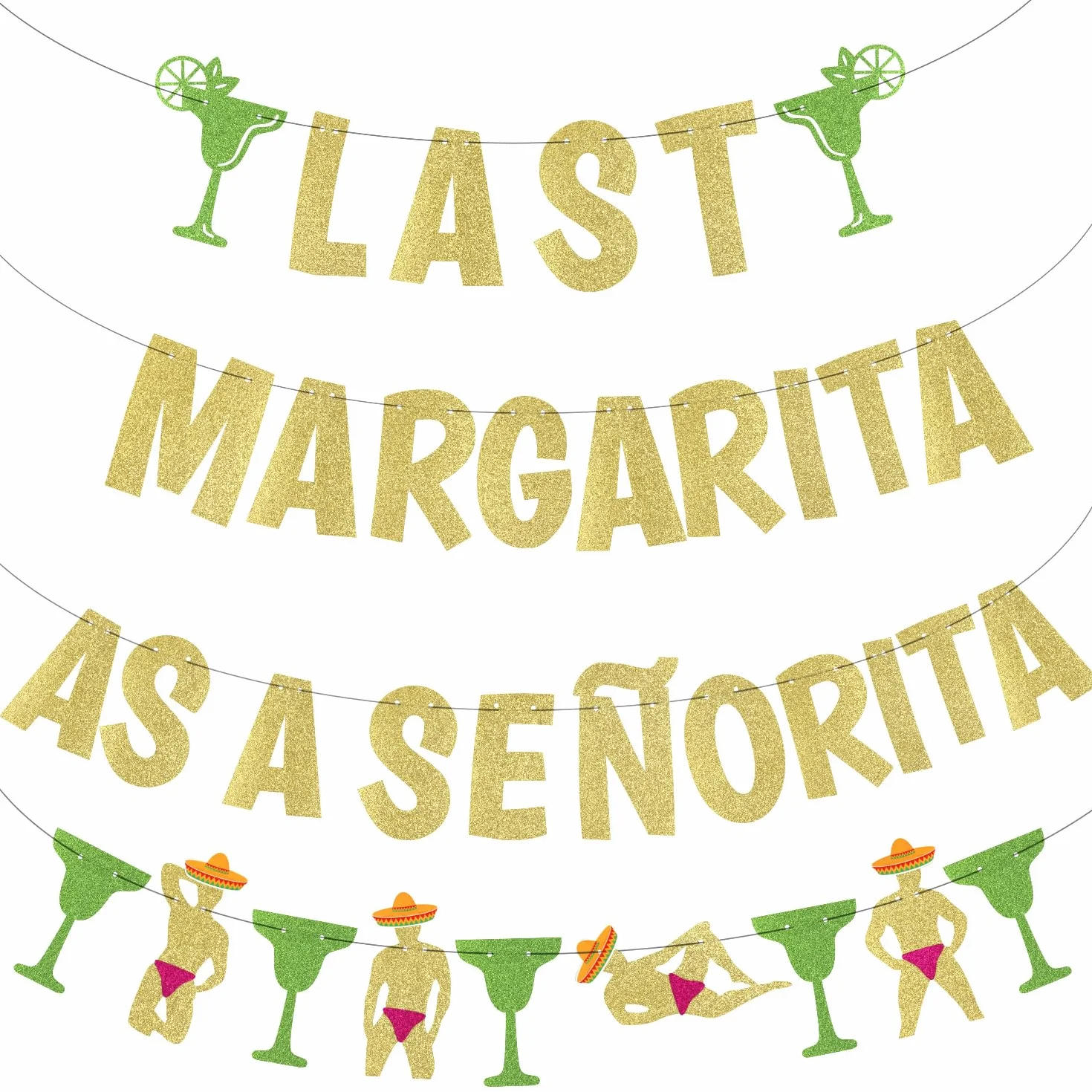 4szt Last Margarita as a Senorita Banery, Zloty Brokat Margarita Bar Banner Wesola Margarita Wieczór Panienski Dekoracje na Wieczór Panienski Baner Barowy z Motywem Margarity