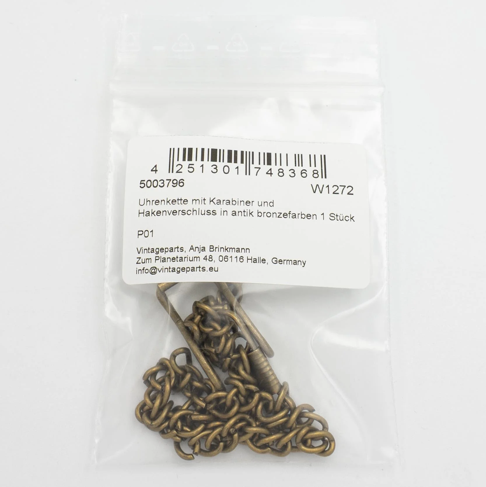 Vintageparts Łańcuszek do zegarka DIY antyczny brąz 1 sztuka skręcone ogniwa