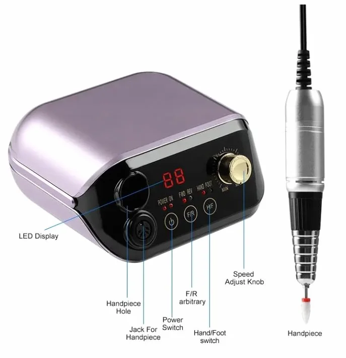 Frezarka Do Paznokci 65W 35000 RPM Twist-Lock Zestaw Frezów Cicha Praca