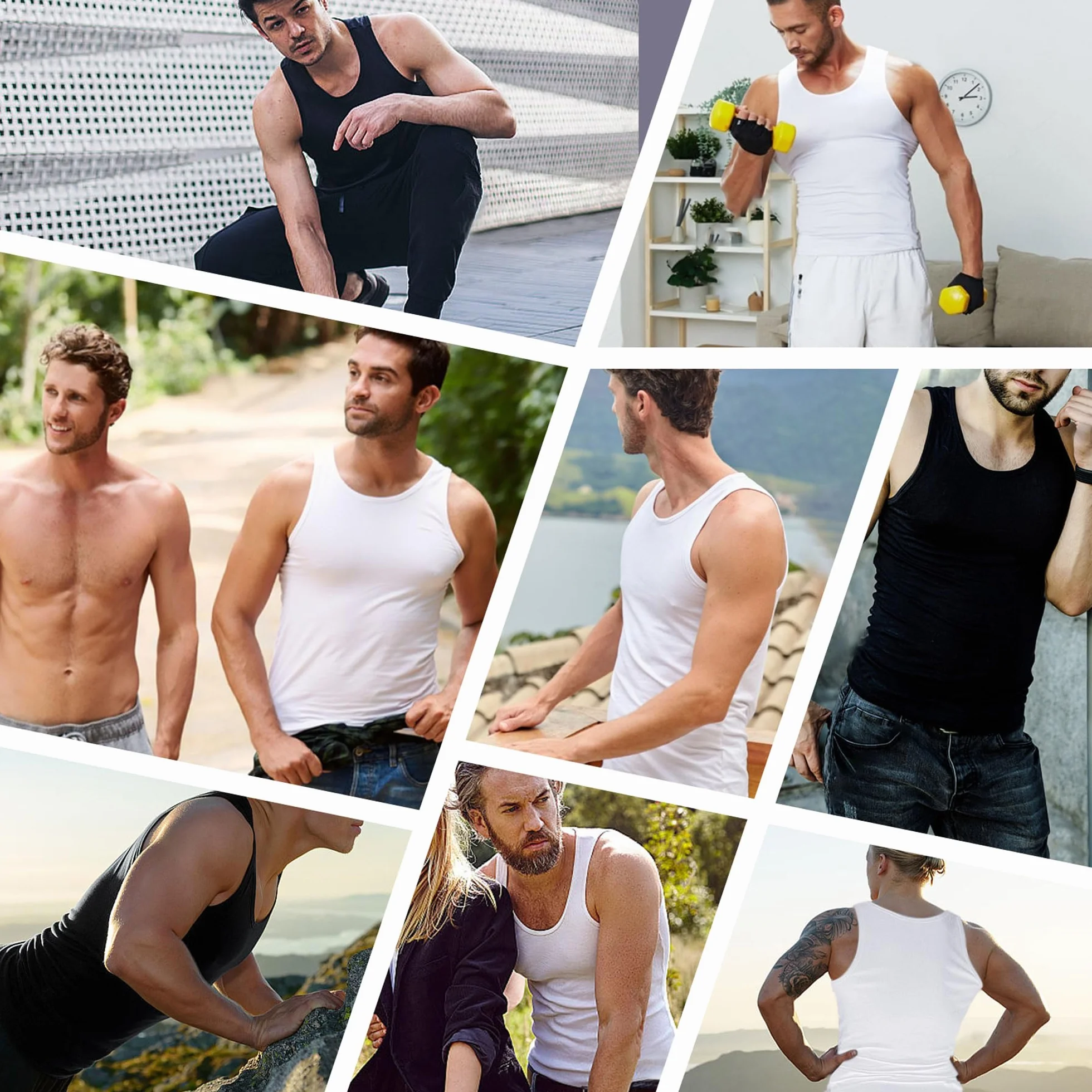YOUCHAN Podkoszulek męski, tank top, 3 sztuk, 100% bawełna, bez rękawów, bawełna, czarny, biały
