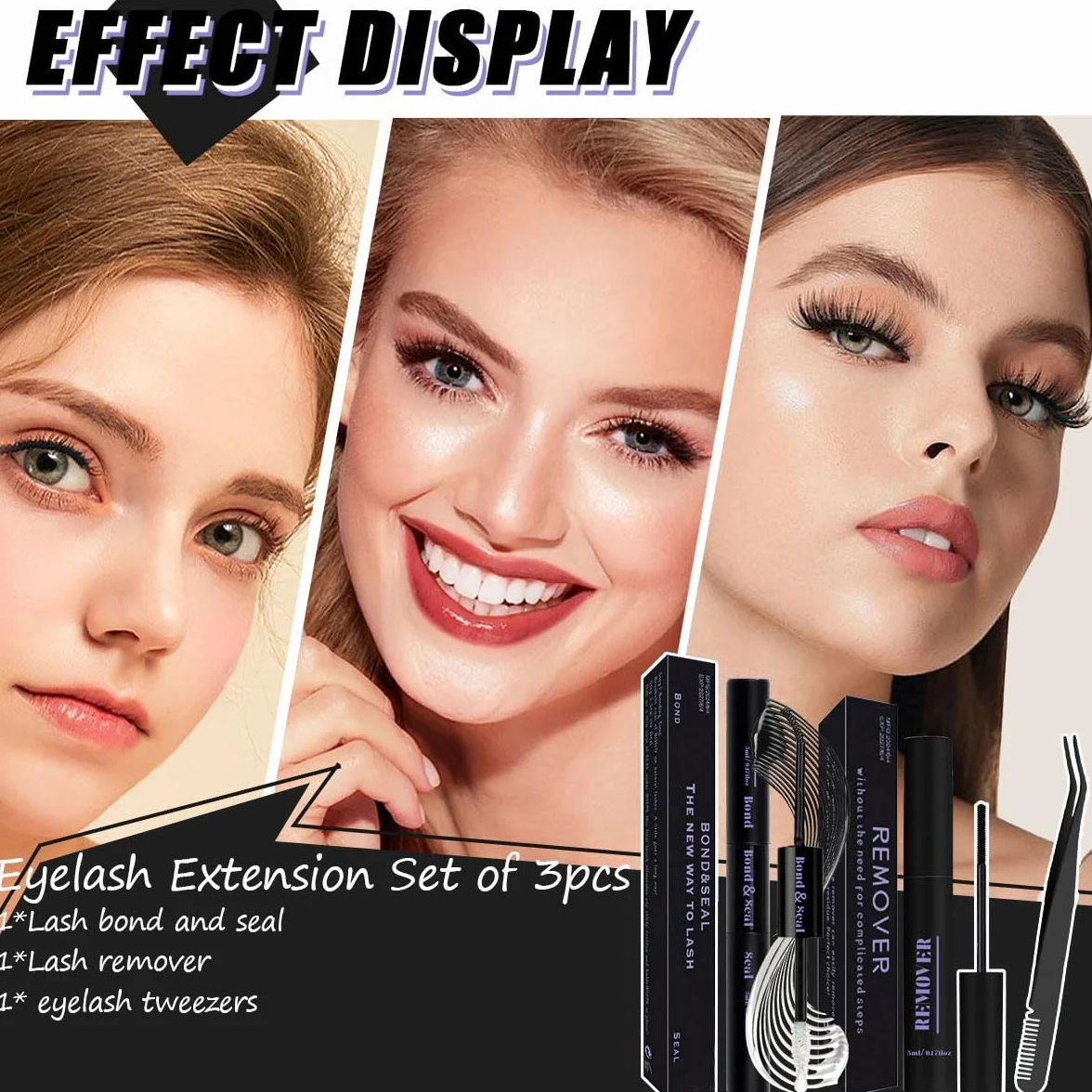 Klej do rzęs Lash Bond i Seal Kit 3 szt. DIY Lash Extension wodoodporny 72 h zmywacz pęseta