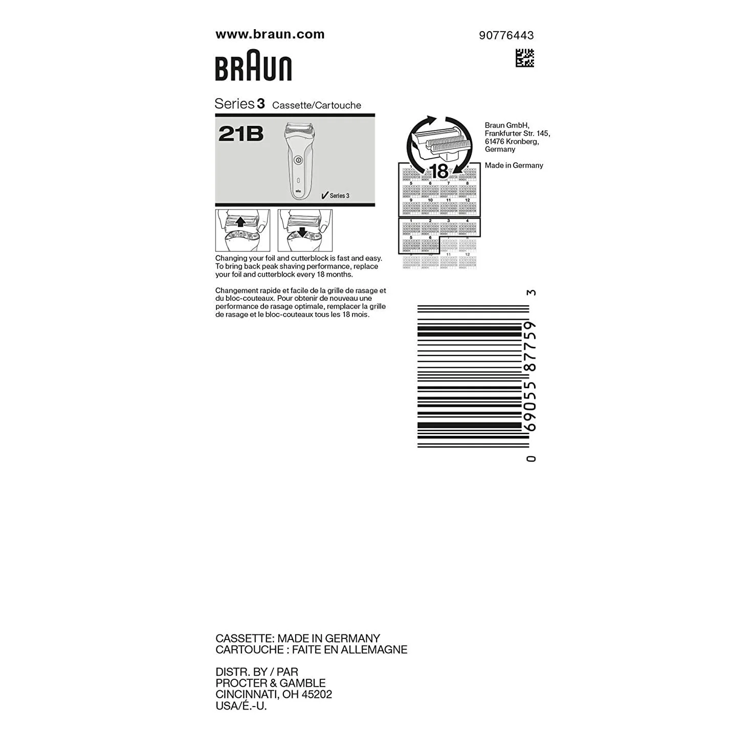 Braun Series 3 głowica zamienna do golarki elektrycznej – 21B – kompatybilna z golarką elektryczną 300s, 310s, 3010BT