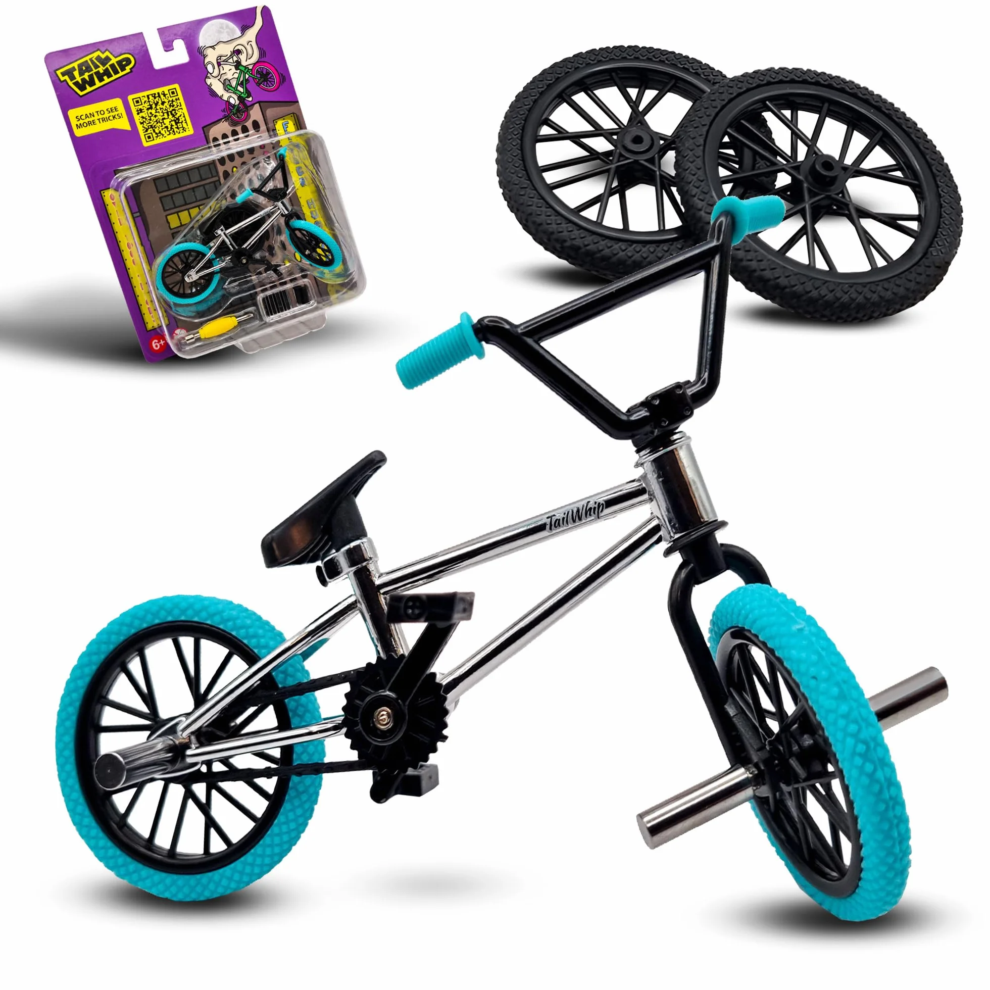 Finger Bike BMX, Metalowy Mini Rower na Palce z Personalizowanymi Akcesoriami do Niesamowitych Trików, Razem z Tech Finger Skateboards, Pro Fingerboards, Finger Scooters, Rozwija Motorykę Rąk, chrome