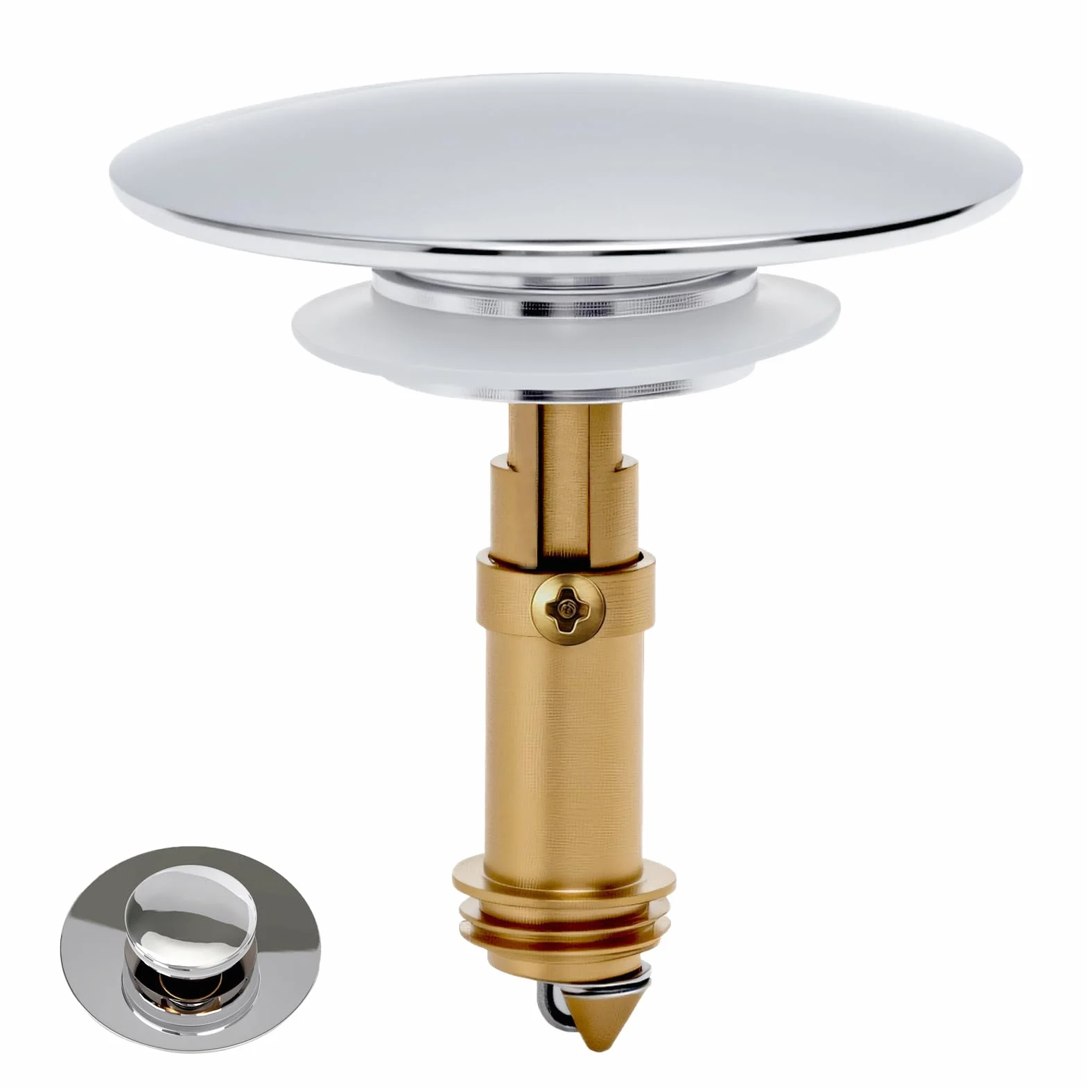 Zatyczka do umywalki Pop Up, mosiężna wtyczka typu Bounce Core Push-Type, korek do umywalki, korek do wanny do otworów odpływowych 36-39 mm, zamiennik do łazienki i kuchni, nasadka 66 mm