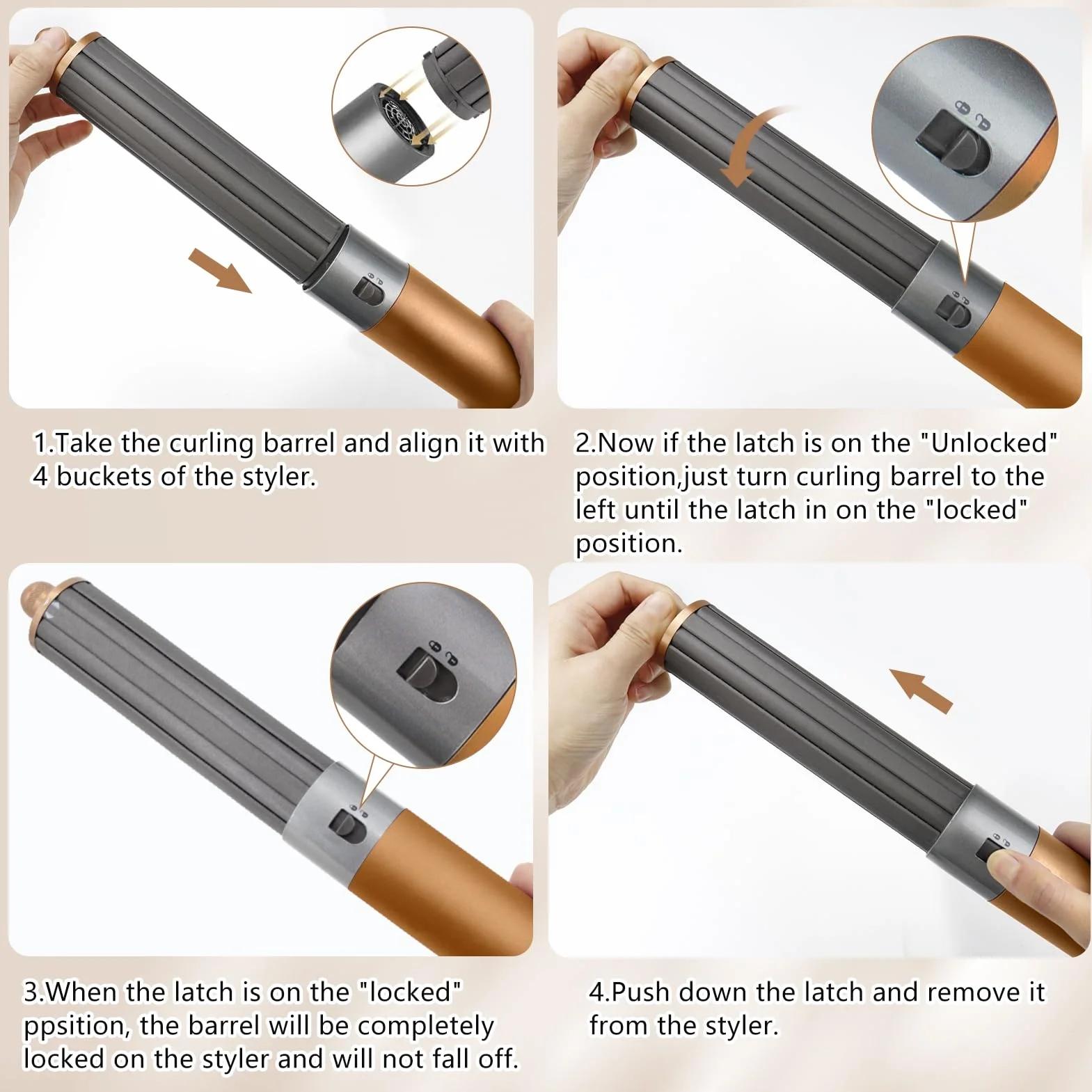Chuancheng Końcówki do lokówki o długości 40 mm do Dyson Airwrap HS01 HS05 HS08, końcówki lokówki 2 w 1, kolor złoty