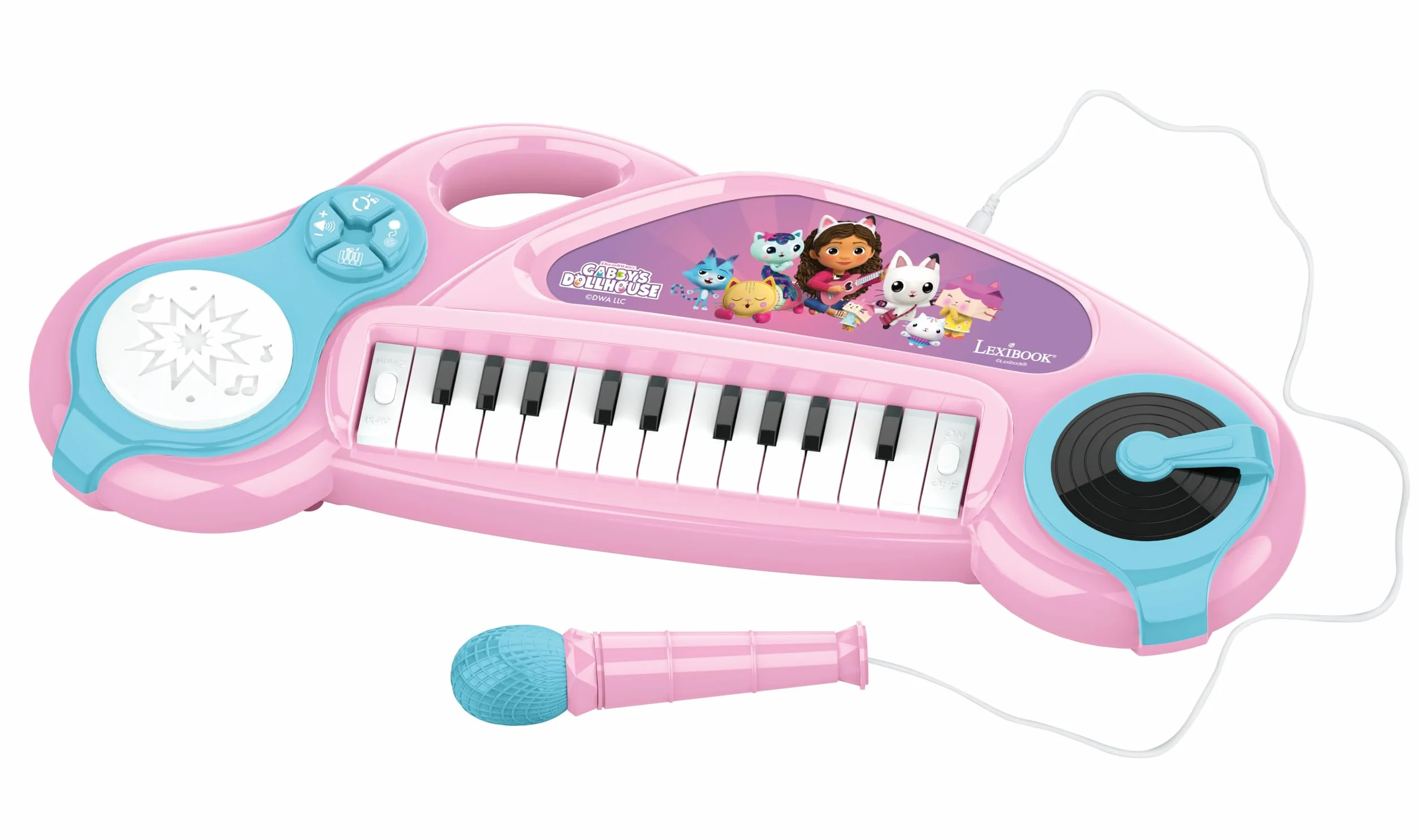 Lexibook, Gabby's Dollhouse, Pianino Elektroniczne dla Dzieci z Efektami Świetlnymi, Mikrofonem, Perkusją, Wbudowanym Głośnikiem, Utworami Demo, Odtwarzaczem Dj, Różowy, Niebieski, K704GDH