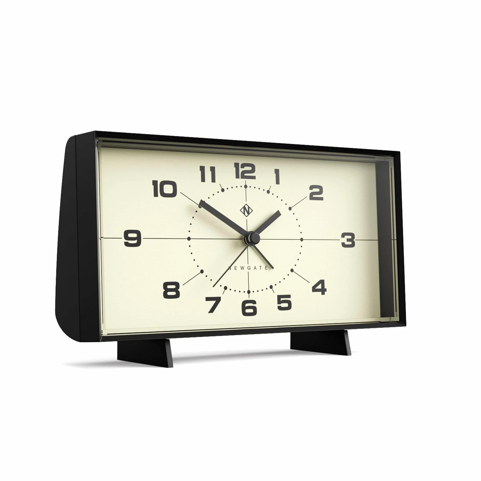 NEWGATE Budzik Wideboy | Prostokątny design retro | Czarny | Tarcza z połowy wieku | Idealny do łóżka, biurka, kominka lub półki | Retro sypialnia i akcesoria biurowe