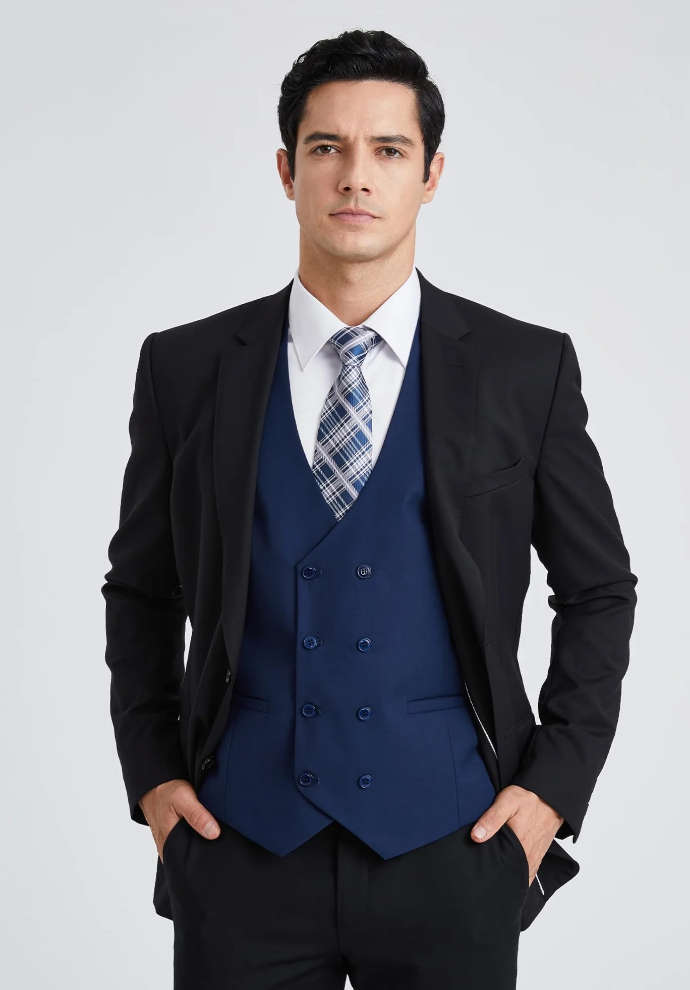 Enlision Męska dwurzędowa kamizelka z dekoltem w serek, slim fit, na co dzień, formalna kamizelka biznesowa