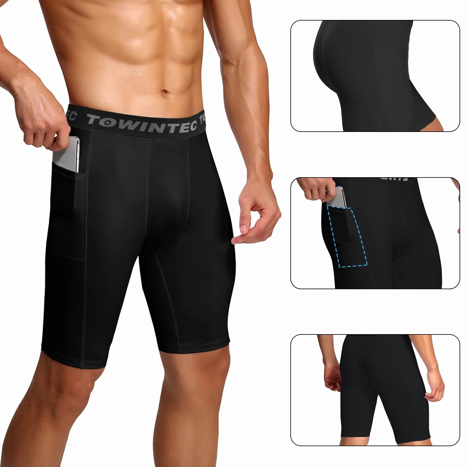 Męskie spodenki kompresyjne z kieszenią sportowe legginsy do biegania z kieszeniami bielizna trening sportowy spandex warstwa bazowa krótkie dla motocyklistów koszykówka siatkówka trening