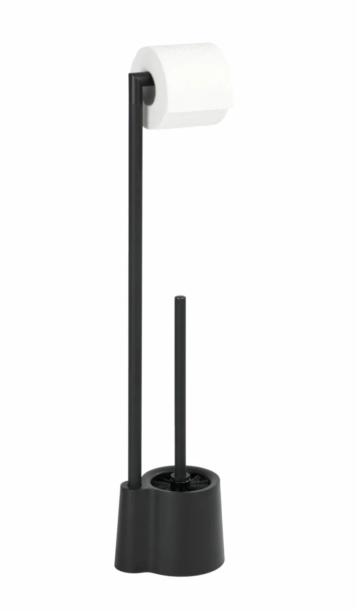 WENKO Stojący zestaw do WC Avola – uchwyt na szczotkę WC, polipropylen, 13 x 70 x 16 cm; Czarny/czarny