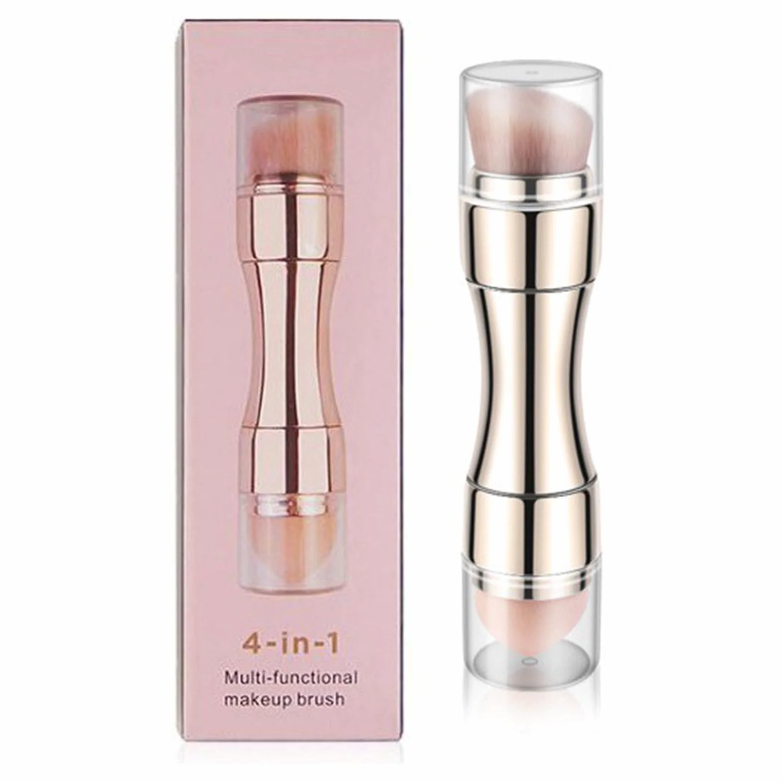 Make Up Brushes - 4 in 1 Retractable Double-Ended Applicator for Eye Lip Face | Soft Synthetic Bristles with Portable Design, Makeup Brush for Blush Powder Eyeshadow and Foundation, Man-Made Fiber