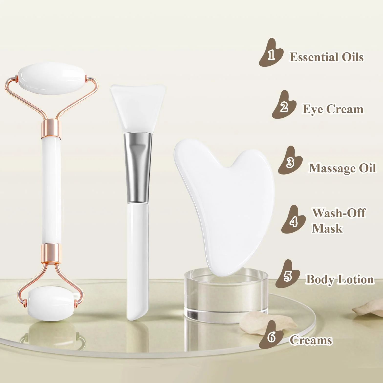 flintronic Zestaw 7 w 1 Gua Sha do twarzy, Gua Sha i wałek do twarzy, wałek do masażu twarzy przeciwzmarszczkowy, łagodzi skórę i eliminuje obrzęk oczu