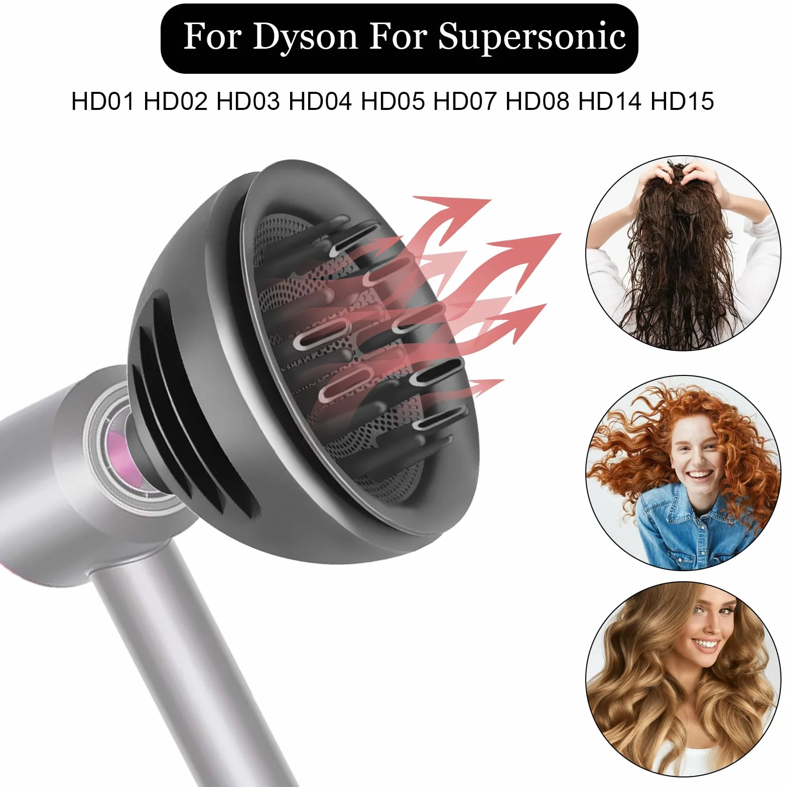Dysza dyfuzorowa, nakładki do suszarki do włosów Dyson HD01, HD02, HD03, HD04, HD05, HD07, HD08, HD14, HD15, dyfuzor fal i loków