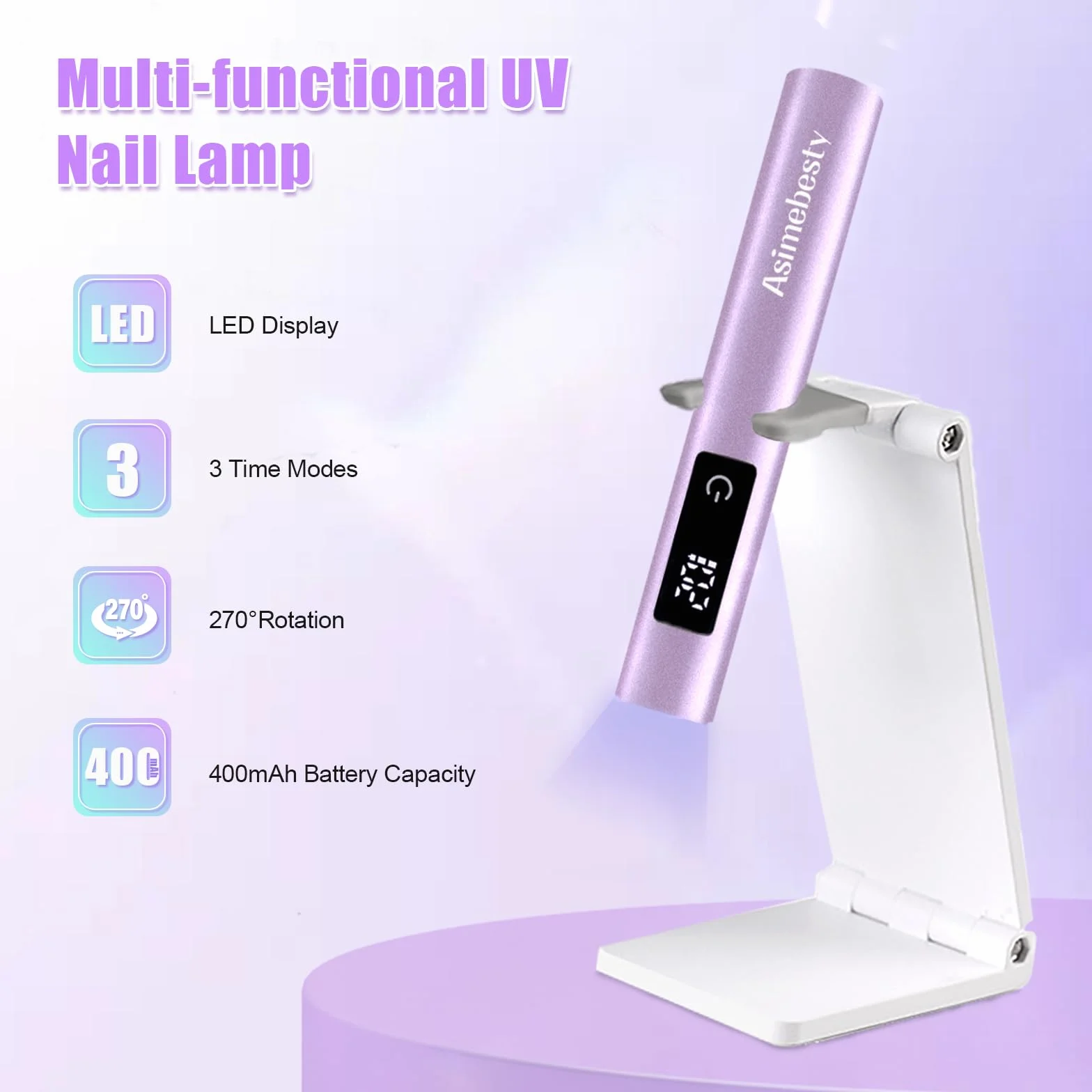 Mini Lampa UV LED do Paznokci ze Stojakiem 3 Tryby Timer USB Flash Cure Fiolet