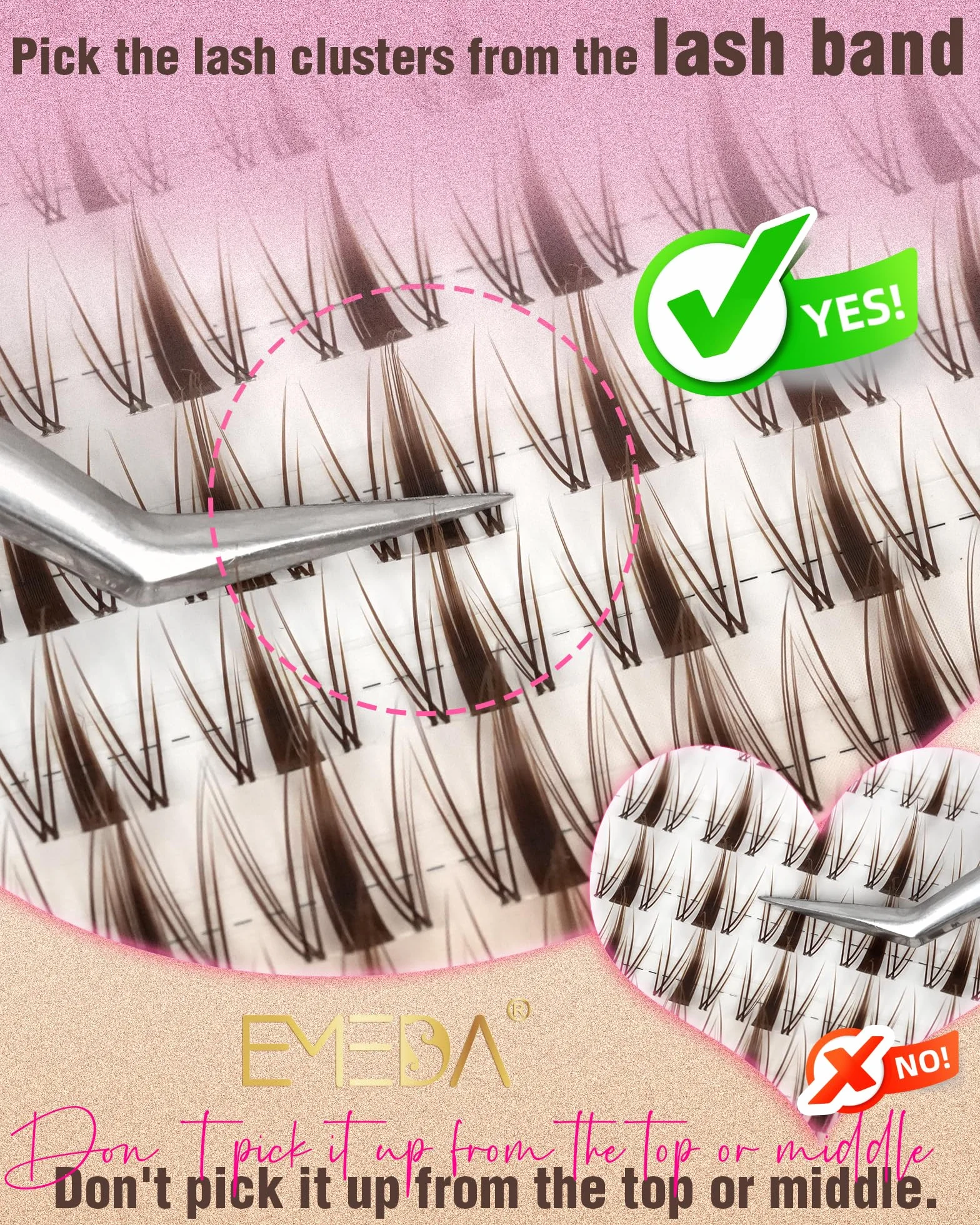 EMEDA Manga Naturalne Brązowe klastry rzęsy Wispy Anime DIY do Przedłużania Rzęs indywidualne rzęsy D-Curl z Przezroczysty i miękki band 8mm 10mm 12mm 14mm Mix Lash Clusters Łatwe do Nałożenia