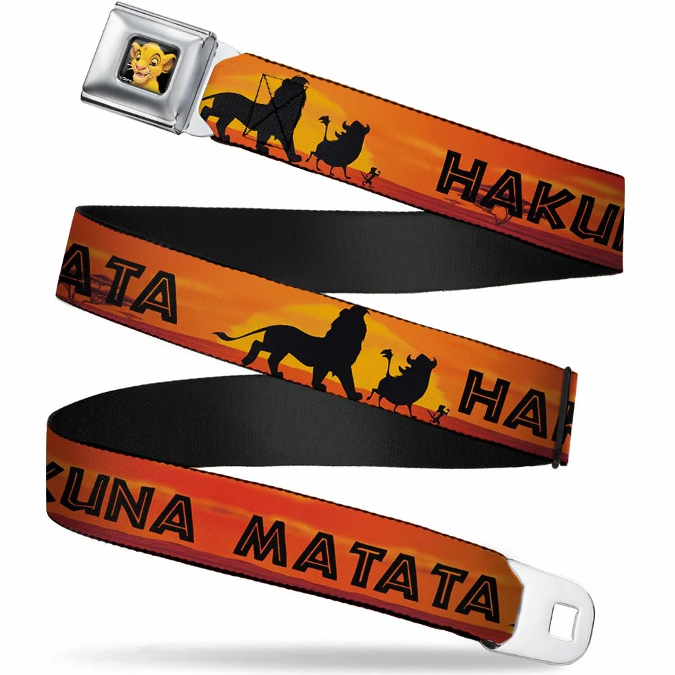 Buckle-Down Pas bezpieczeństwa - Król Lwa HAKUNA MATATA Zachód słońca pomarańczowy/czarny - 2,5 cm szerokości - 50-86 cm długości