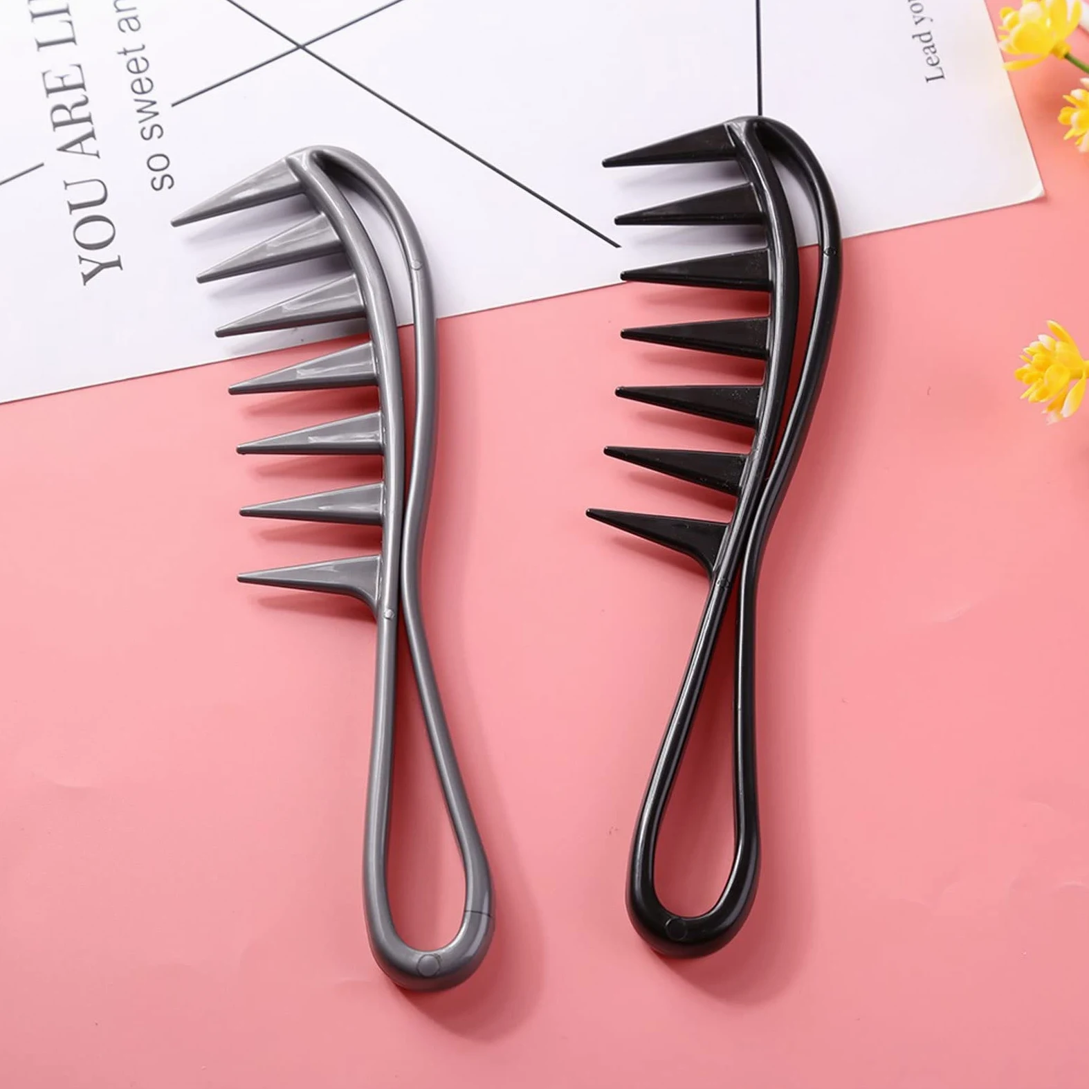 DieffematicSZ Grzebień Wide Tooth PP Comb Curly Hair Salon Hairdressing Comb Massage for Hair Styling Tool for Curl Hair (Color : Gray)
