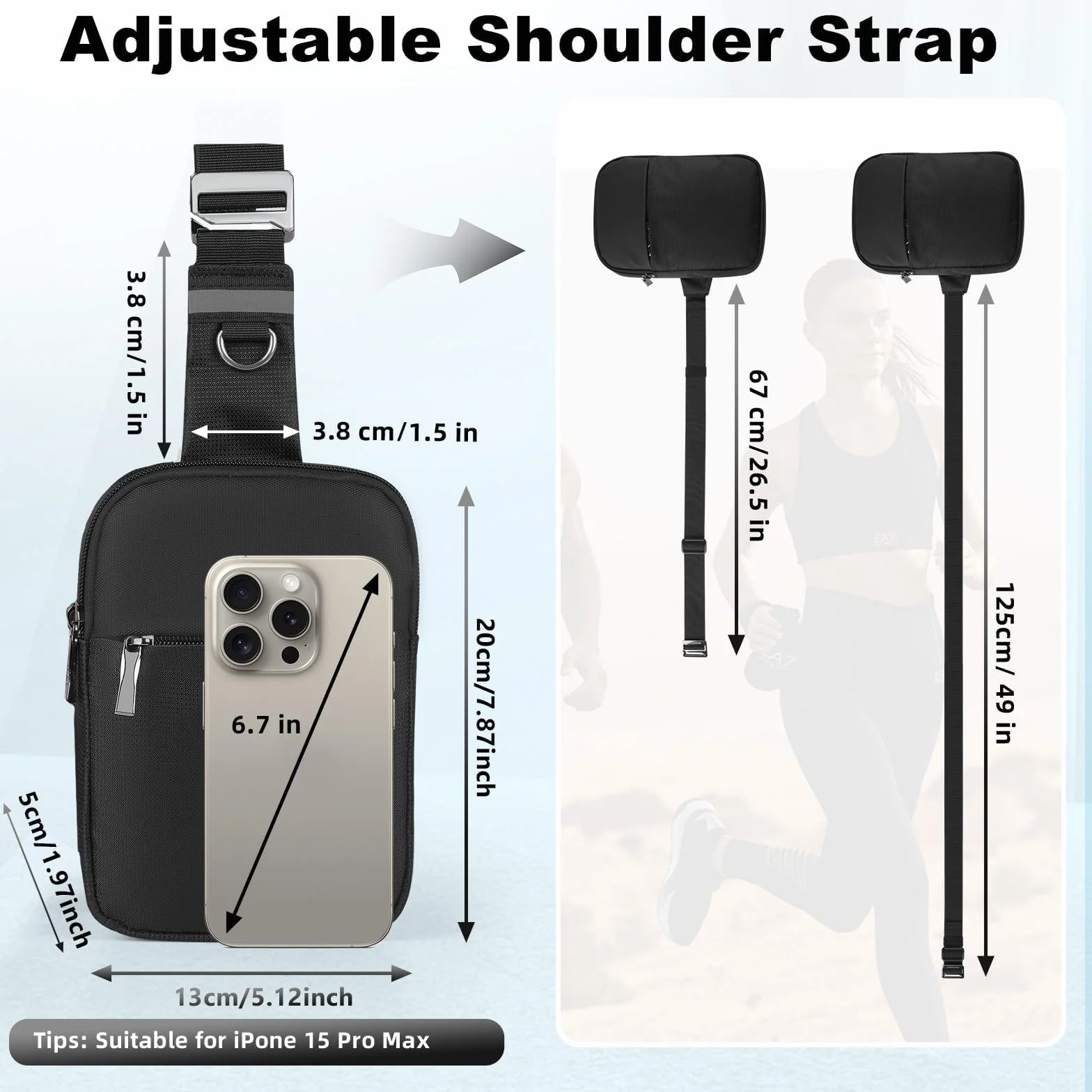 Sling Bag torba na ramię na klatkę piersiową dla mężczyzn i kobiet z blokadą RFID, torba na ramię, torba na klatkę piersiową, mała torba na podróż, na telefon, brzuch, sport, wędrówki, Lewe