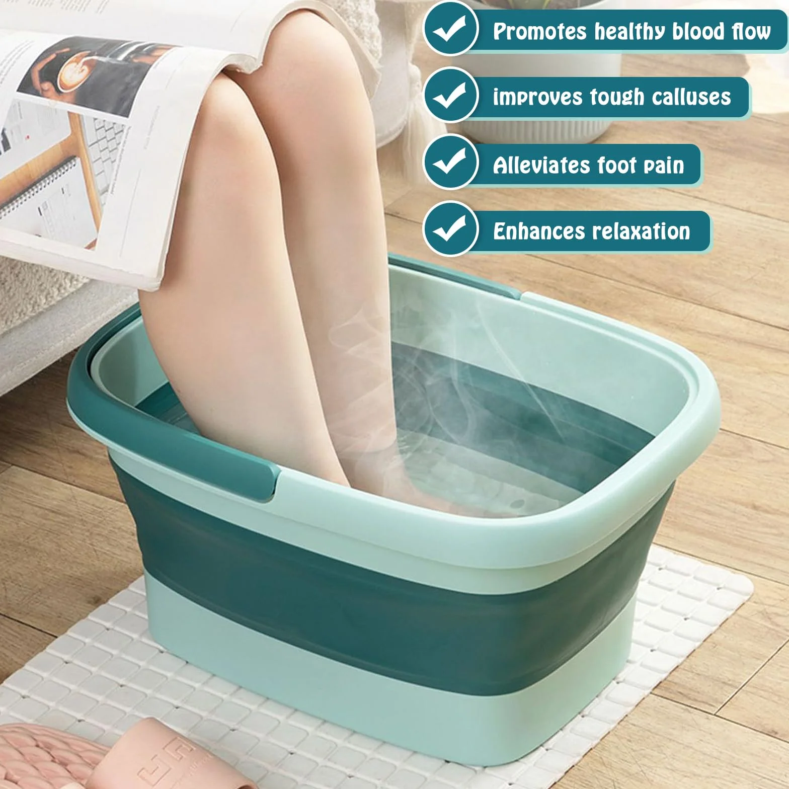 Składana kąpiel stóp, masaż stóp, składana wanna do stóp z masażem do kąpieli stóp, pedicure, łagodzenia zmęczenia (jasnozielona)