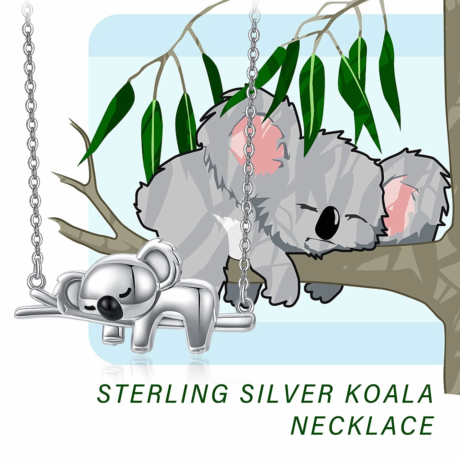 Koala łańcuszek ze srebra wysokiej próby 925 z wisiorkiem w kształcie misia koala, miś koala, prezent dla kobiet, dziewcząt, dziewczyn, kobiet