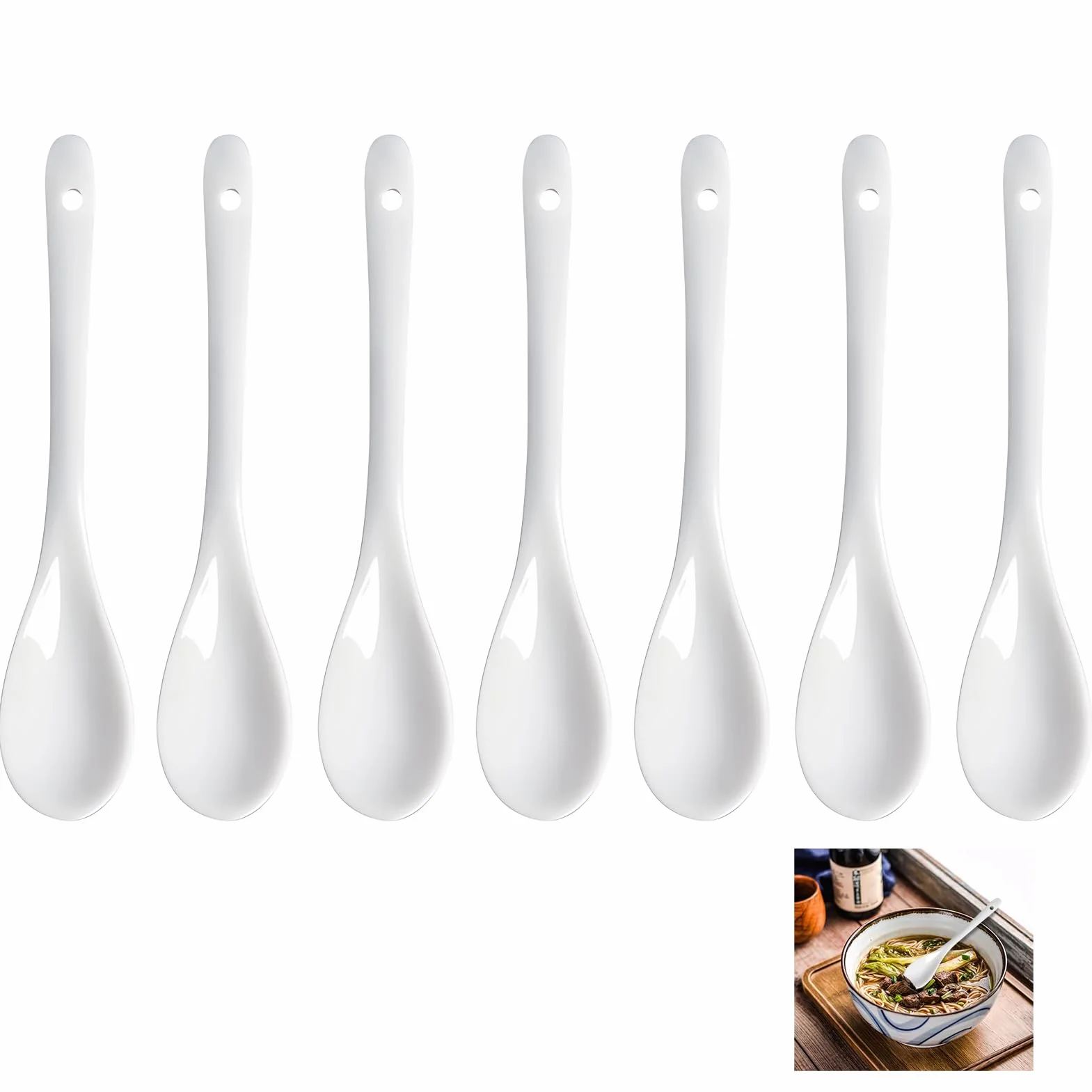 7 sztuk białych łyżeczek ceramicznych, 13 x 2,5 cm łyżki do jajek z porcelany mini łyżeczki deserowe porcelana łyżka uchwyt łyżka do mieszania łyżka do kawy ceramiczna łyżka do restauracji, sklepów