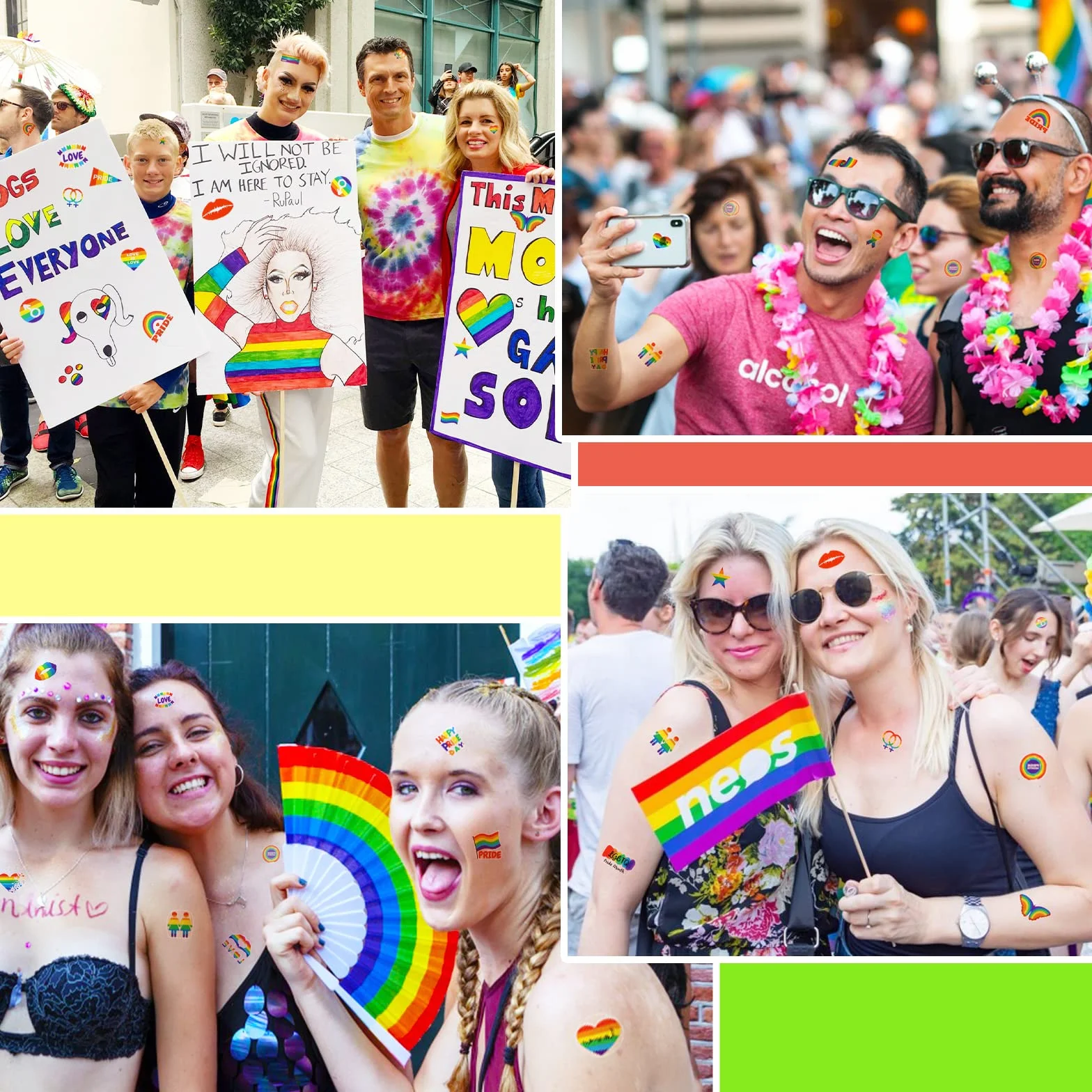 PHOGARY LGBT tatuaże tymczasowe (10 arkuszy, 112 sztuk) tęczowe naklejki Pride na uroczystości, imprezy gejowskie, festiwale i parady