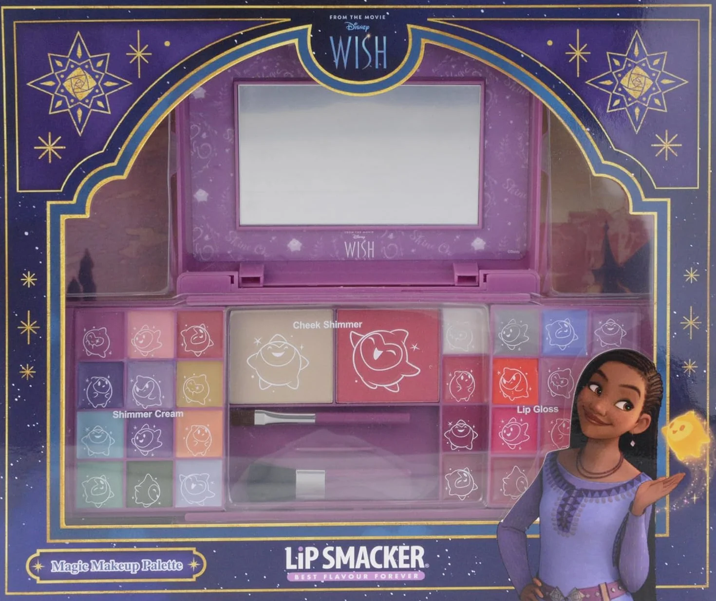 Lip Smacker Wish Beauty Palette, Zestaw do Makijażu Inspirowany Życzeniem Disneya, Błyszczyki, Kremy Rozświetlające i Róż do Policzków, Prezenty dla Dzieci, w Zestawie Akcesoria do Makijażu i Lusterko