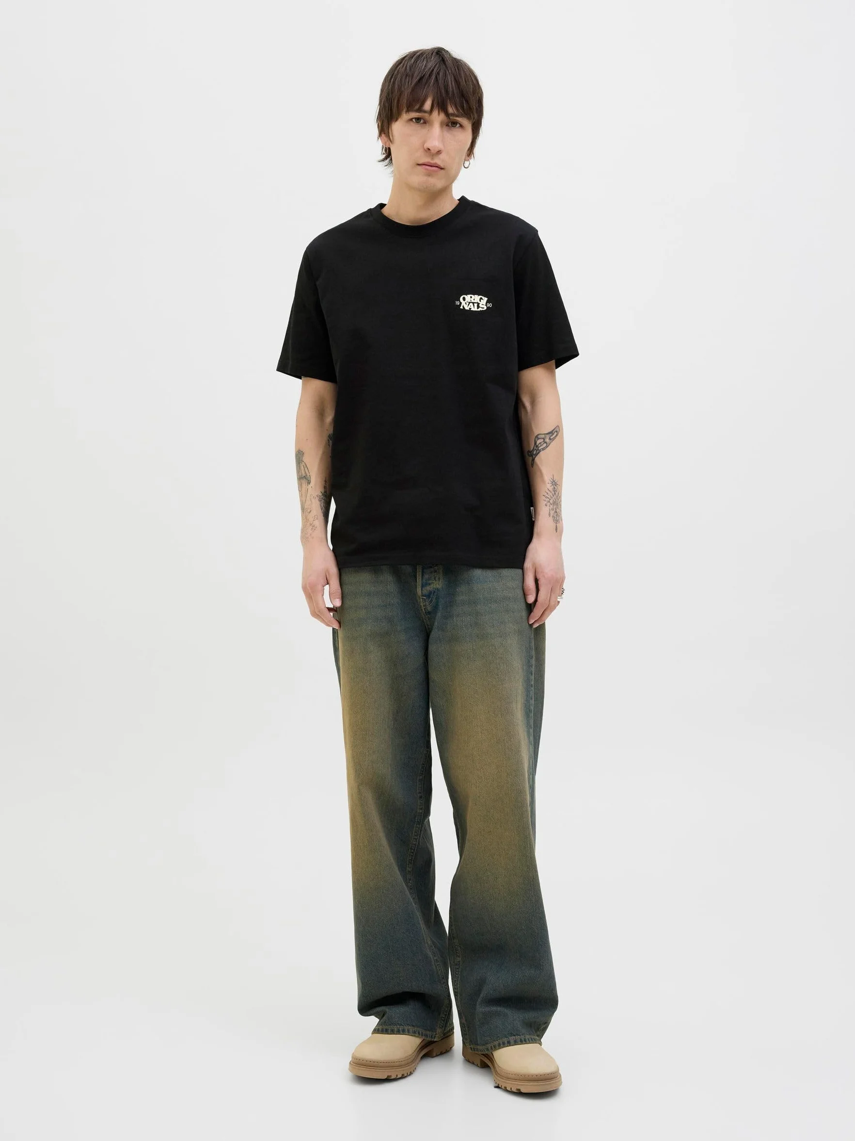 JACK & JONES Męskie Jortavira Type Back Teess Crew Neck Oc25, czarny, L