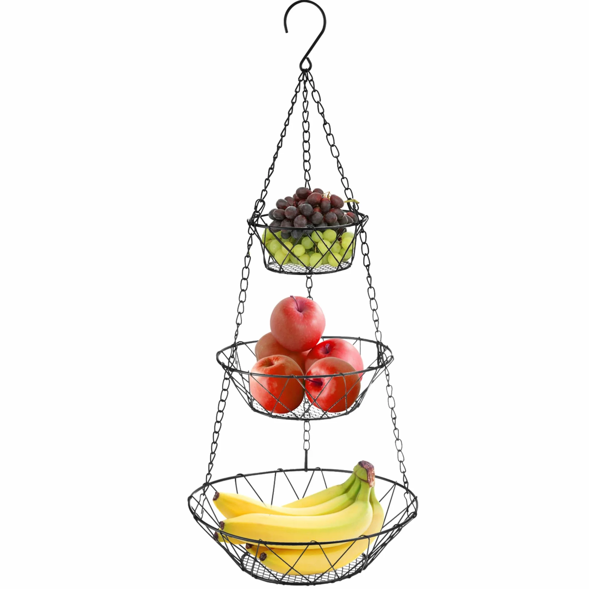COM-FOUR® Kosz na owoce do zawieszenia wykonany z metalu w kolorze czarnym - pólka wiszaca o Ø 28 cm (czarny - okragly)