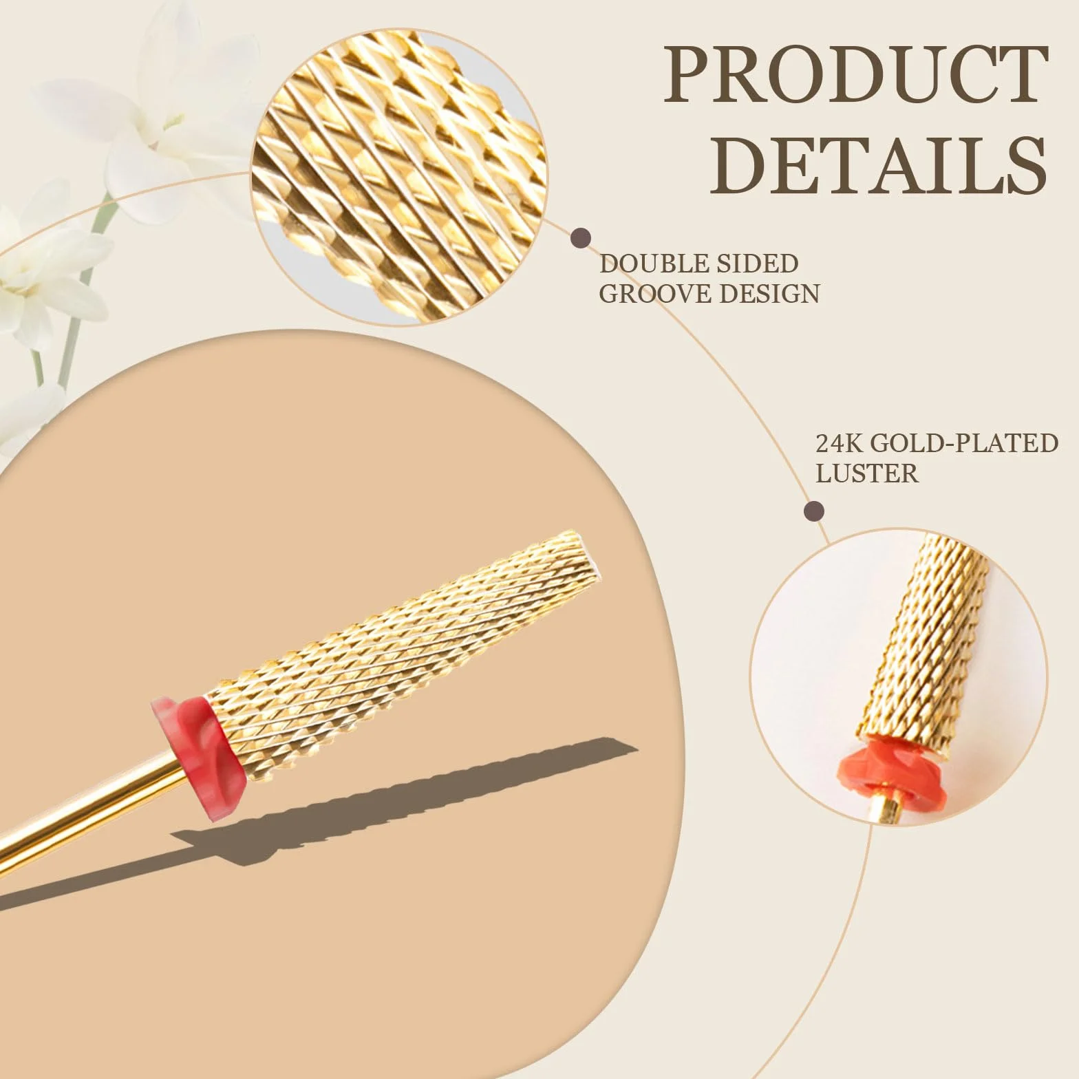 Kotkiddy® Bardzo długie wiertło do paznokci 5 w 1, bity wolframowe 24 mm, zaawansowane szybkie usuwanie do manicure, pedicure, polerowania żelu do skórek paznokci (gruboziarniste, złote)