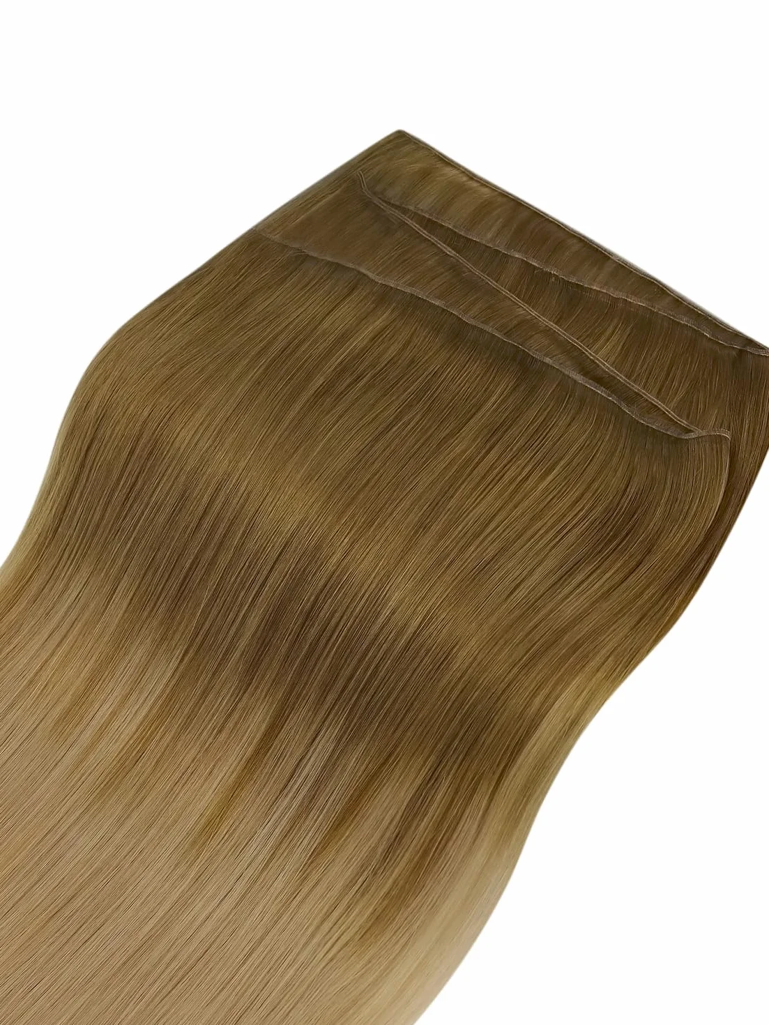 Fshine Treski do przedłużania włosów, prawdziwe włosy, 50 g, 40 cm, balejaż, złoto-brązowe, falujące do brązowych, proste przedłużki, brazylijskie włosy