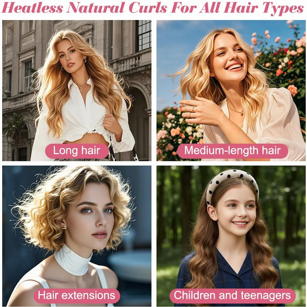 9 sztuk wałków do włosów bez ciepła, satynowe loki bez ciepła, zestaw wałków do włosów DIY Hair Curler Rollers, wałki do włosów dla objętości, loki bez ciepła do długich i średnich włosów