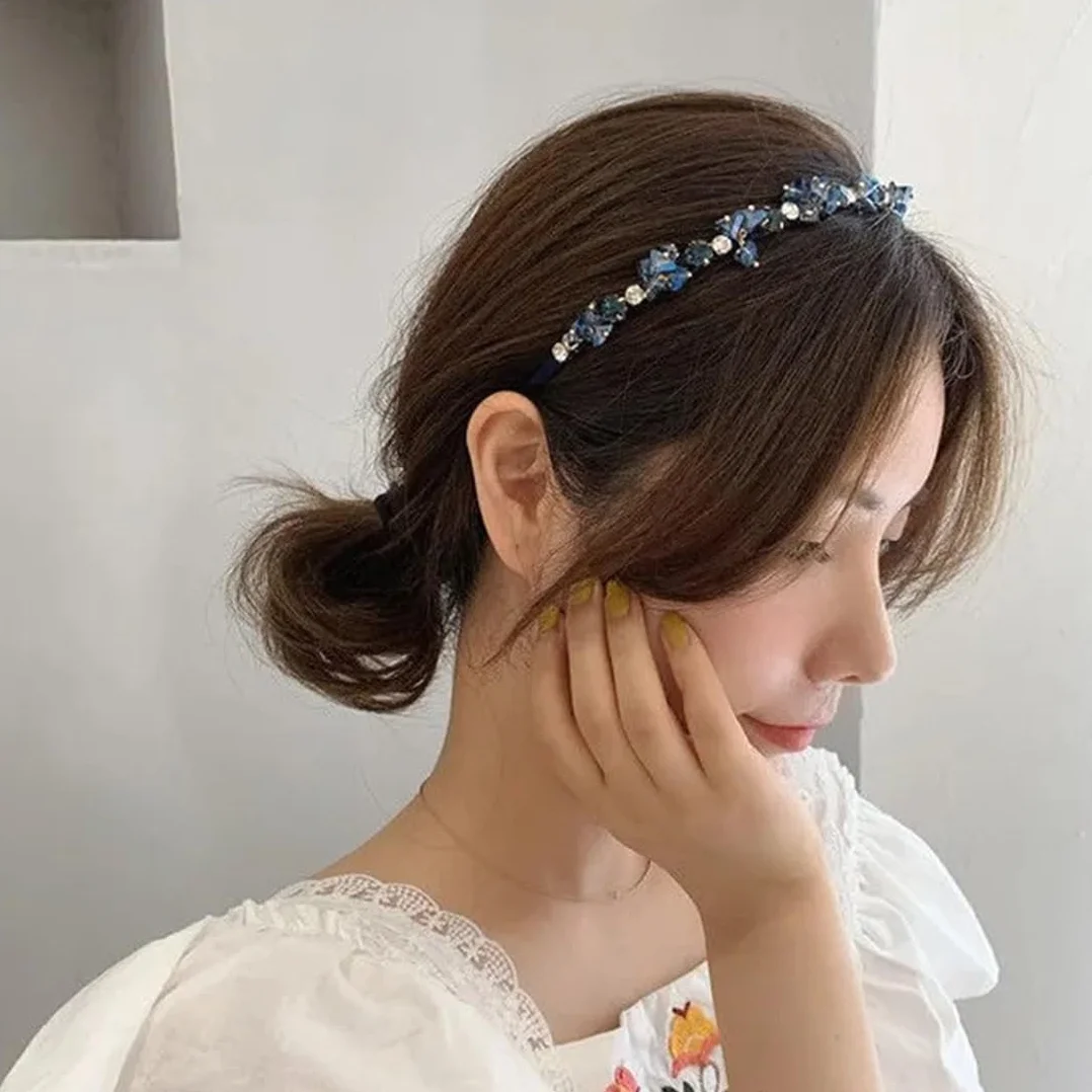 1 x opaska na głowę Vintage Blue Crystal Headband dla kobiet i dziewcząt, błyszcząca, kryształowa opaska na włosy, na bal i taniec szkolny